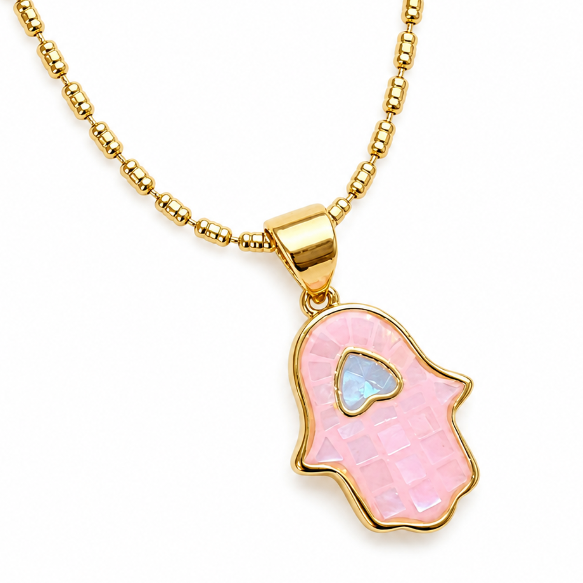 Mosaic Enamel Shell Hamsa Handmade Necklace