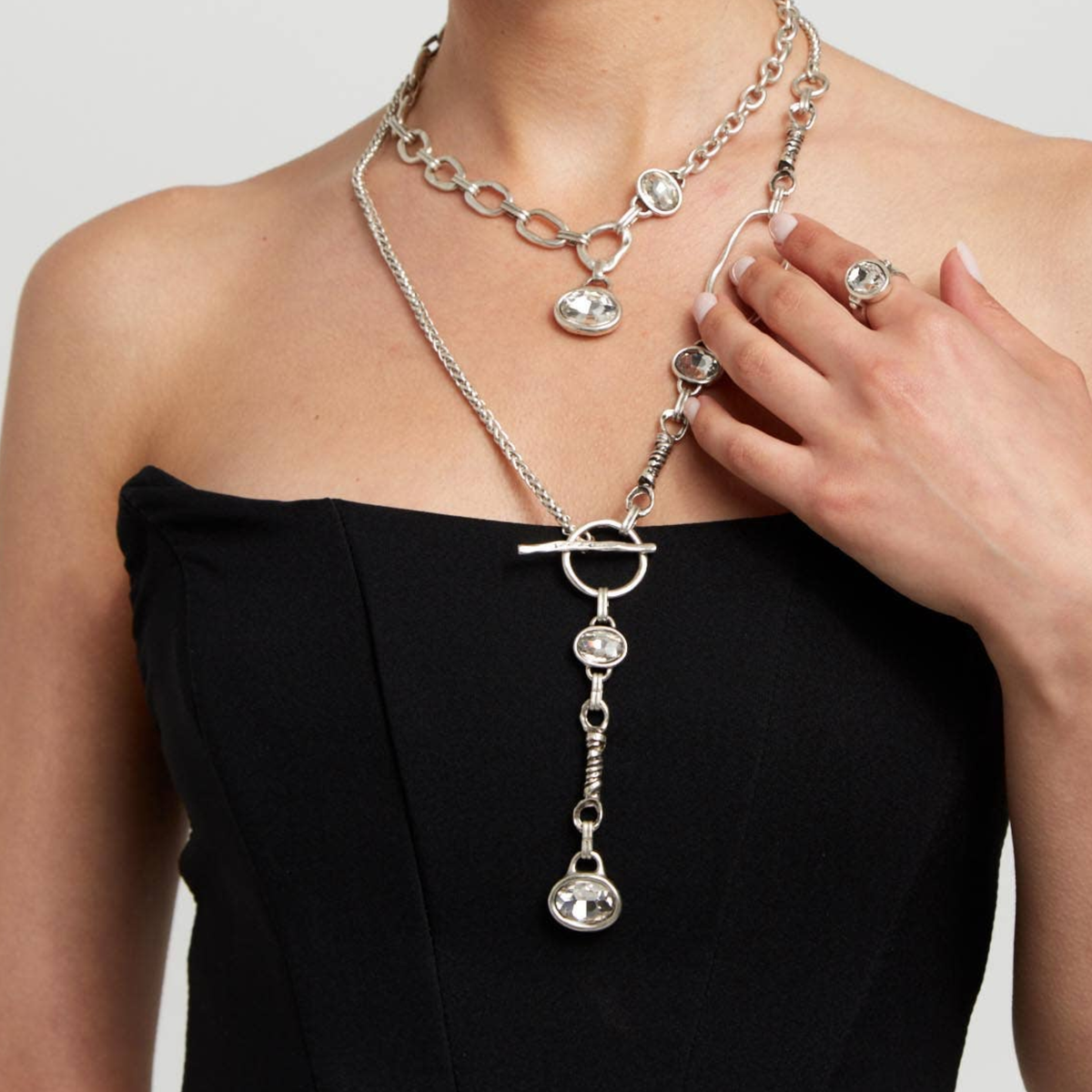 Handmade Y Drop Toggle Crystal Necklace