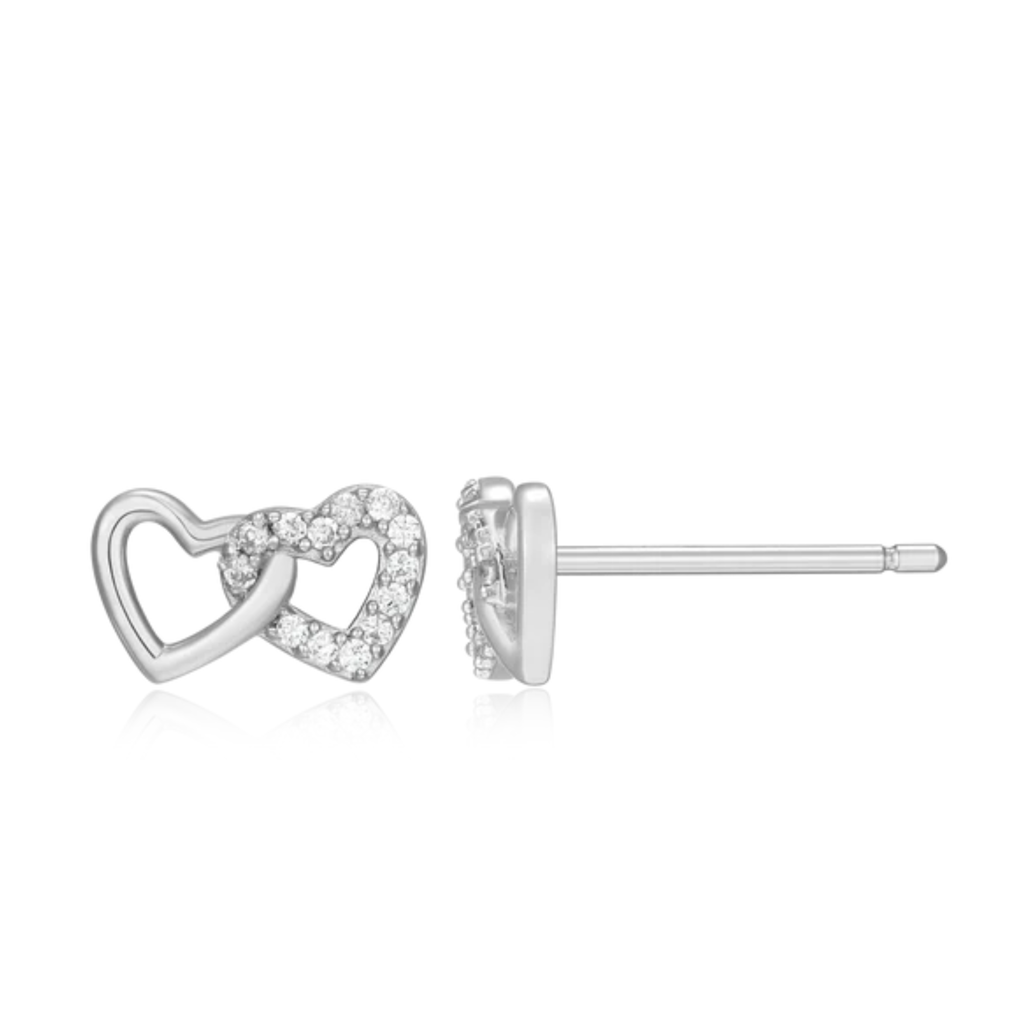 Open Twin Heart Stud Earrings in Rhodium Plated Sterling Silver