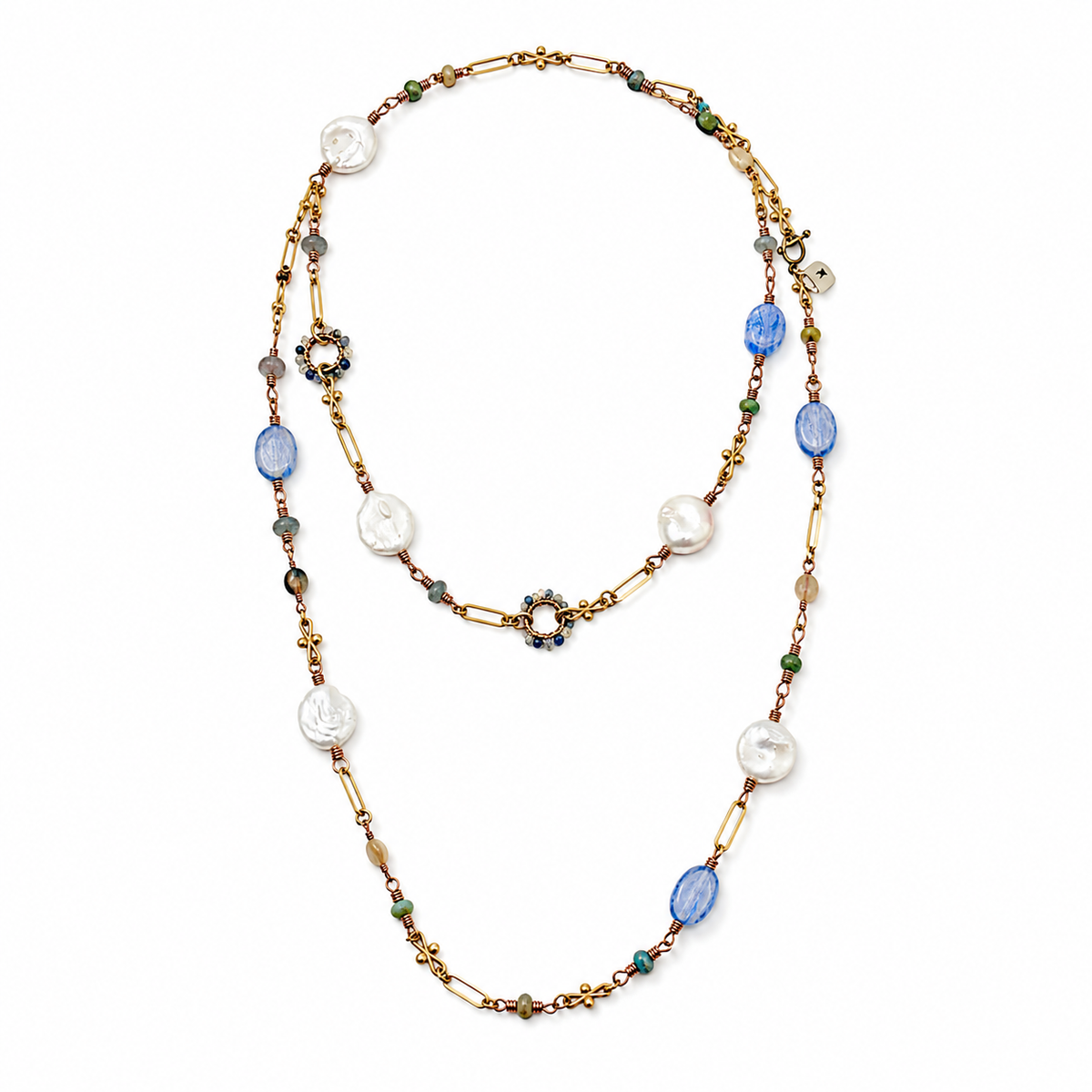 Long Tourmaline, Pearl & Multi Gemstone Necklace