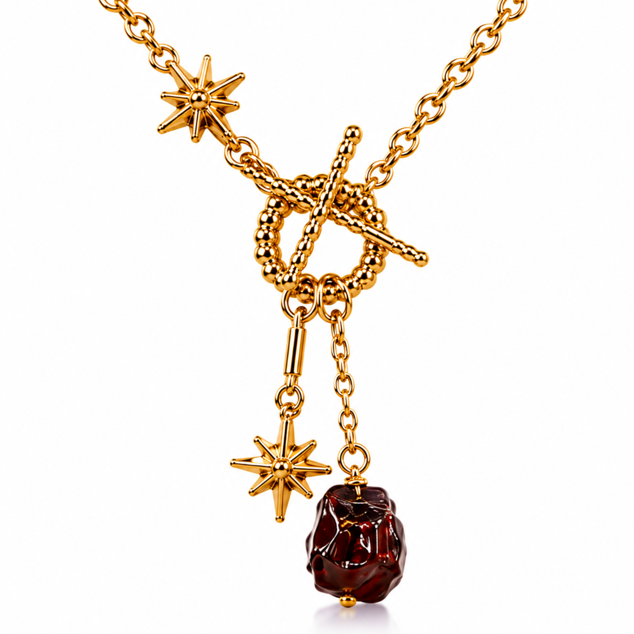 Luna Norte Not So Basic gemstone toggle front necklace featuring colorful gemstones on a delicate chain.