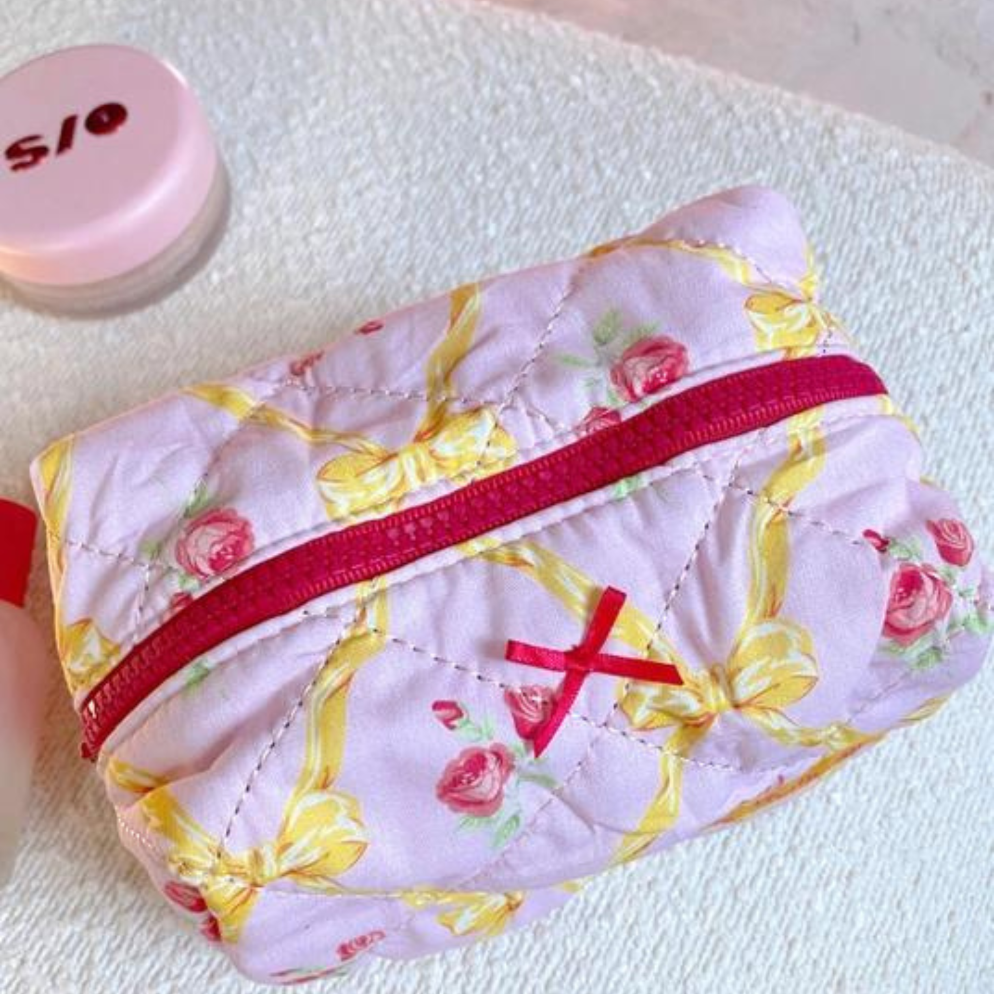 Bow and Flower Small Red Makeup Bag