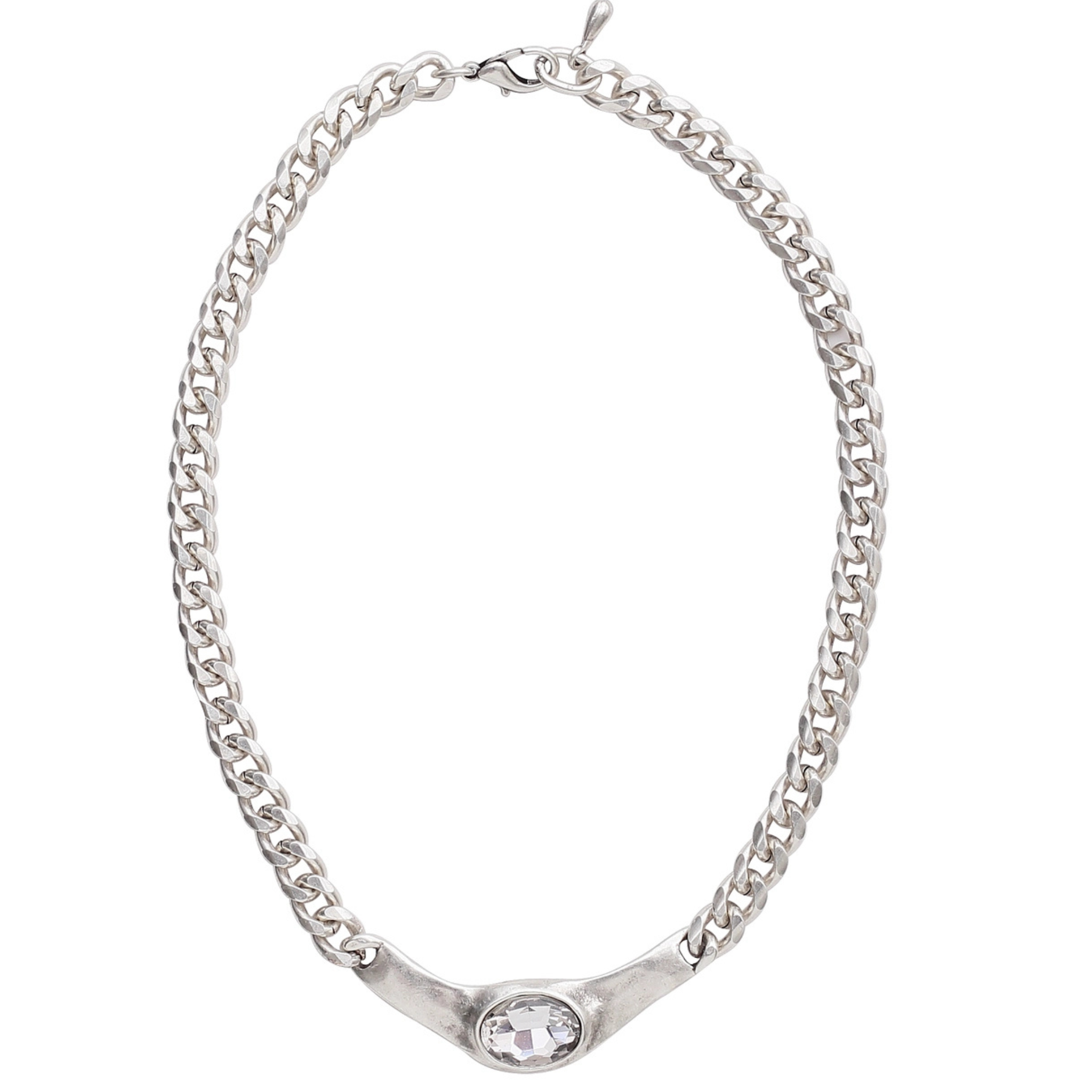 Handmade smokey crystal necklace by Chanour featuring a polished, translucent crystal pendant on a delicate chain.