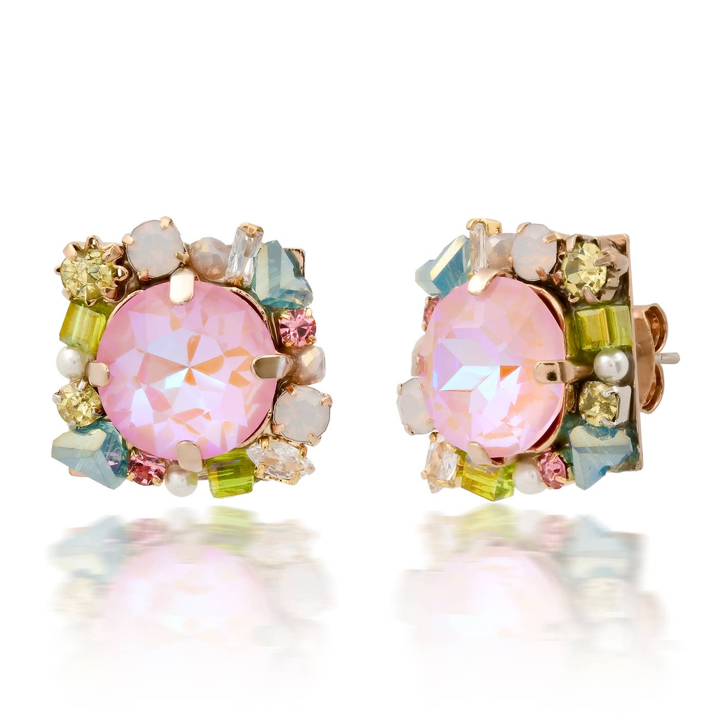 Tai Jewelry Gemmy Bezel Set Stud Earrings featuring sparkling gemstone studs with a sleek bezel setting.