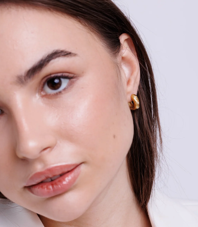 Chubby Hoop Earring-Evil Eye CZ-18K Gold- Waterproof-PVD