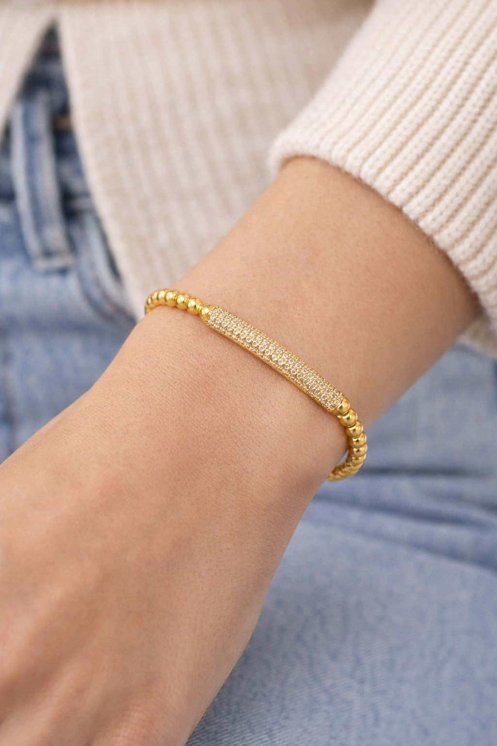 Pave bar single bracelet by The Skylar Project featuring a sleek design with sparkling accents on a delicate band.