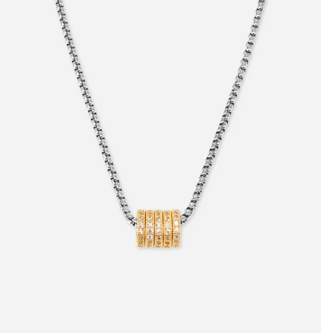 5 Ring -Necklace- stainless steel- 14K Two Tone and CZ 