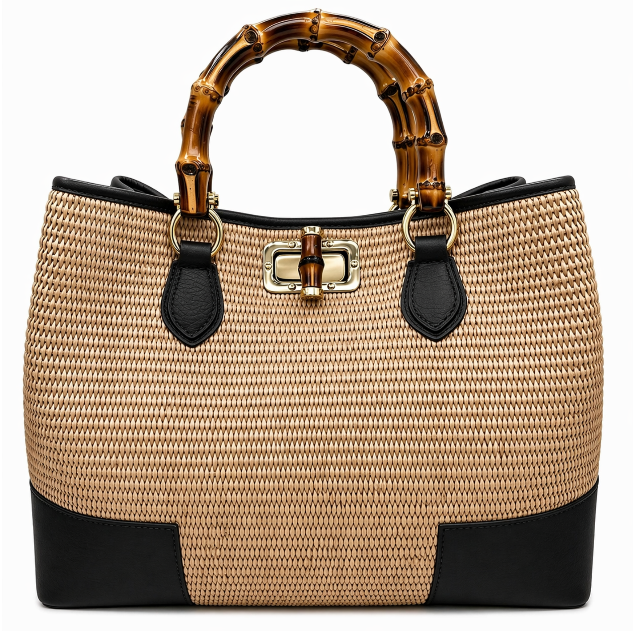 Private label Sorrento Bamboo Tote bag with natural woven bamboo design and sturdy handles, perfect for casual carrying.