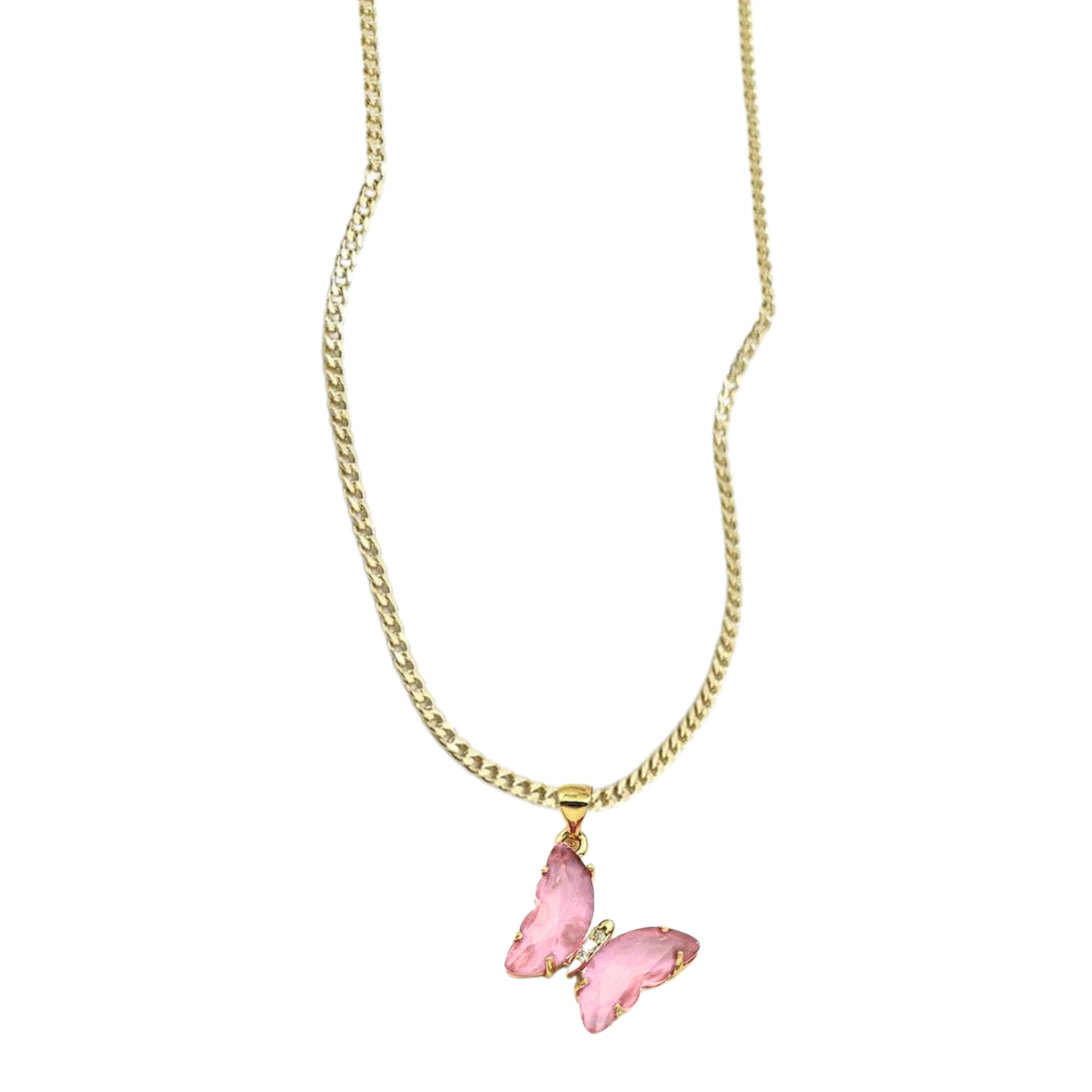 Glass Butterfly Gold Chain Necklace