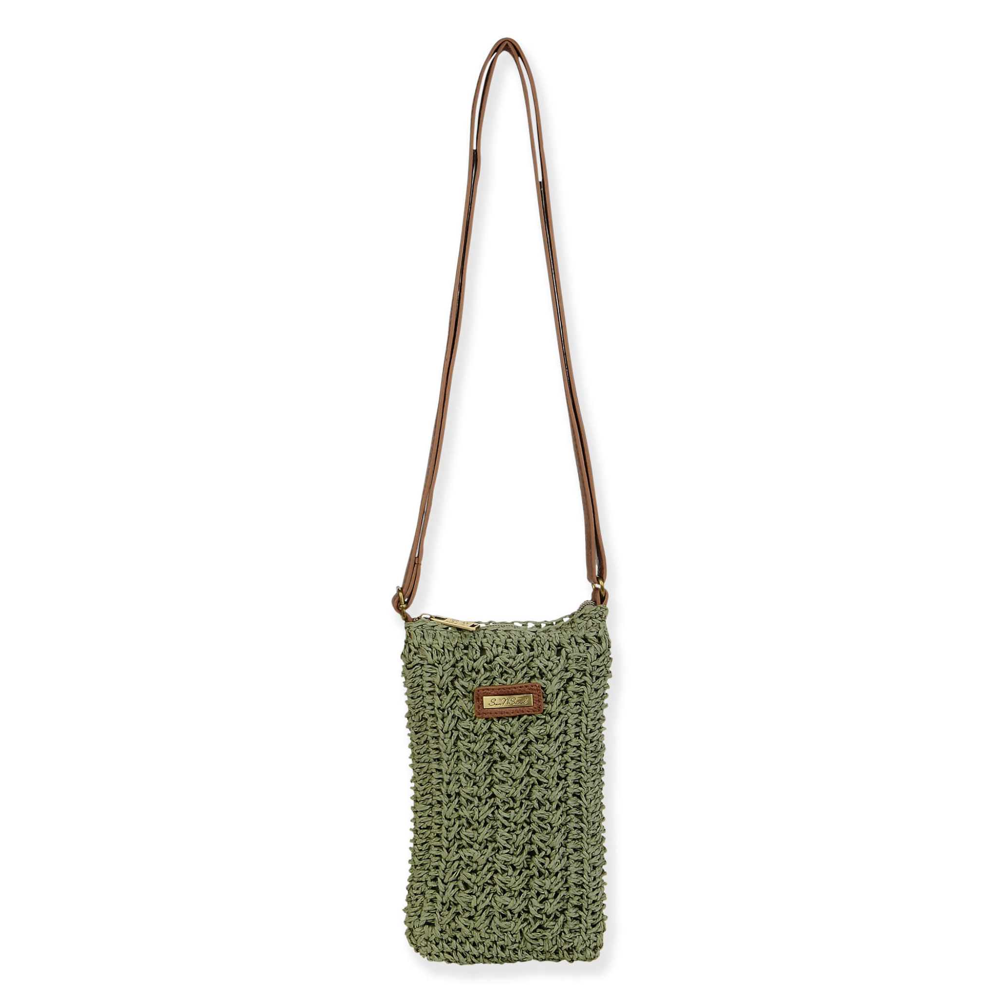 Sun N Sand paper crochet phone crossbody bag with adjustable strap and textured woven design.