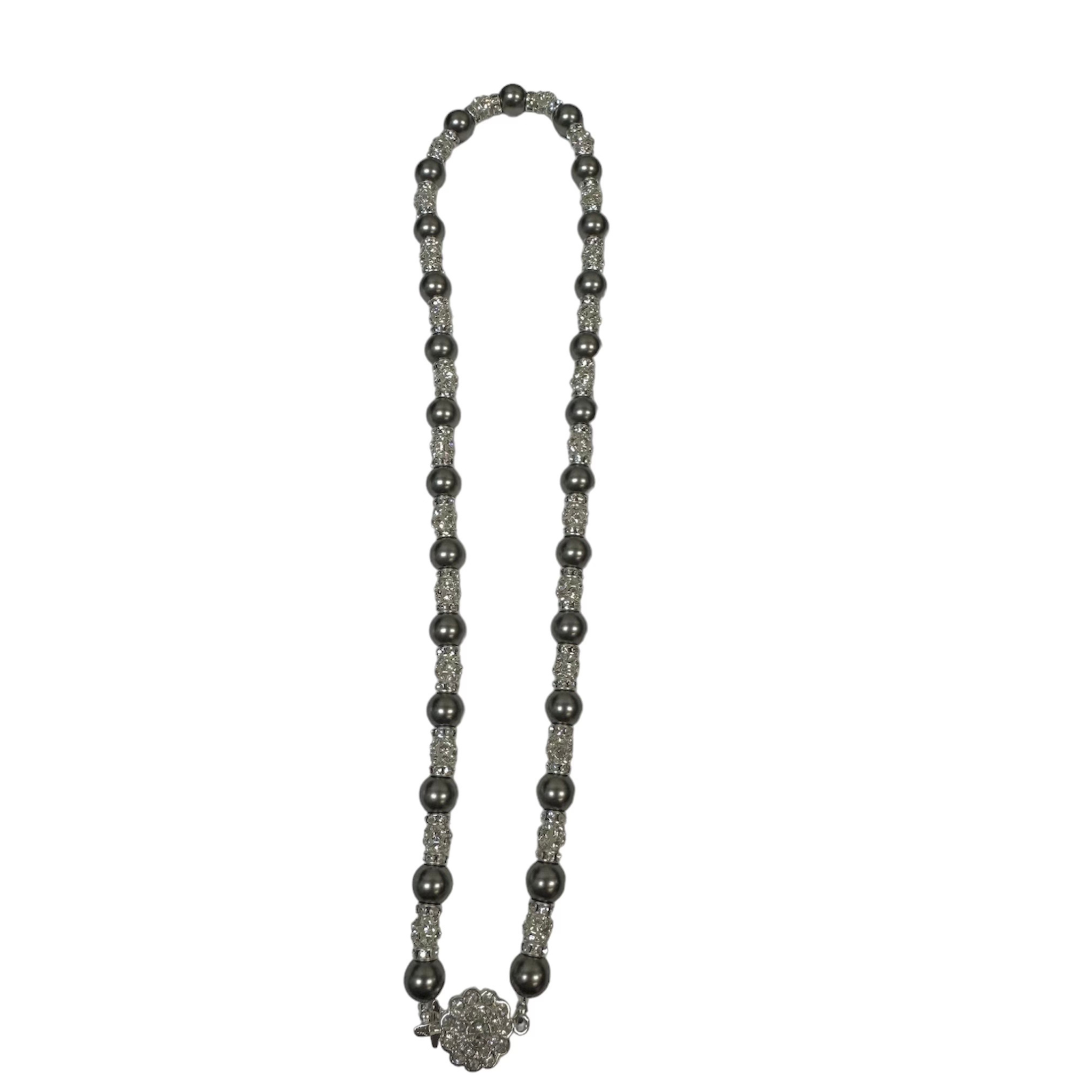 Grey pearl and cz necklace