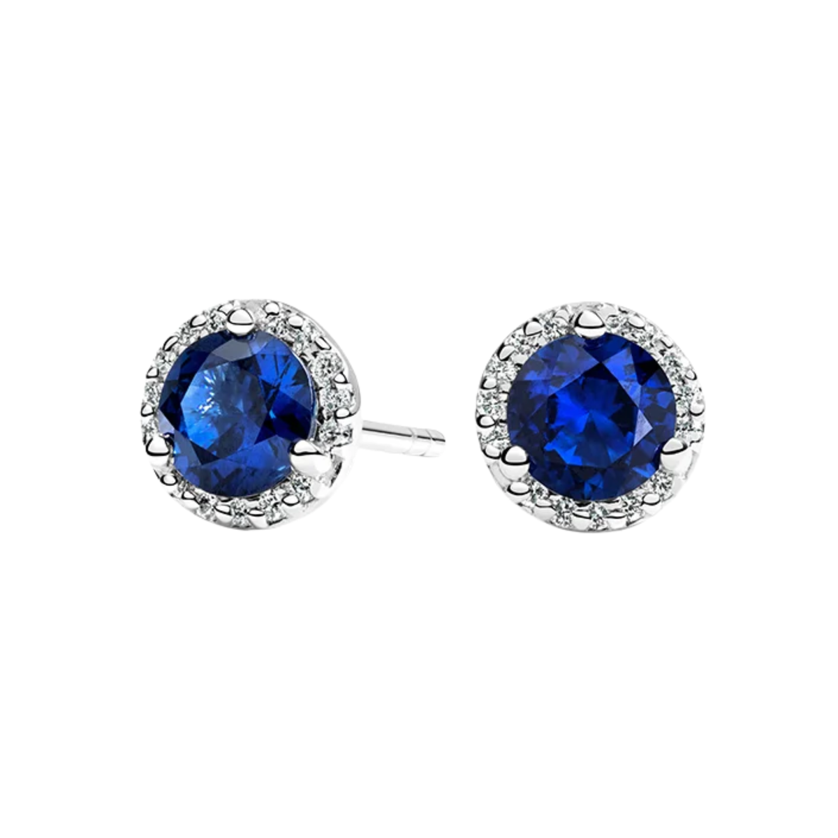 Silver Angel CZ sapphire halo stud earrings in 925 sterling silver