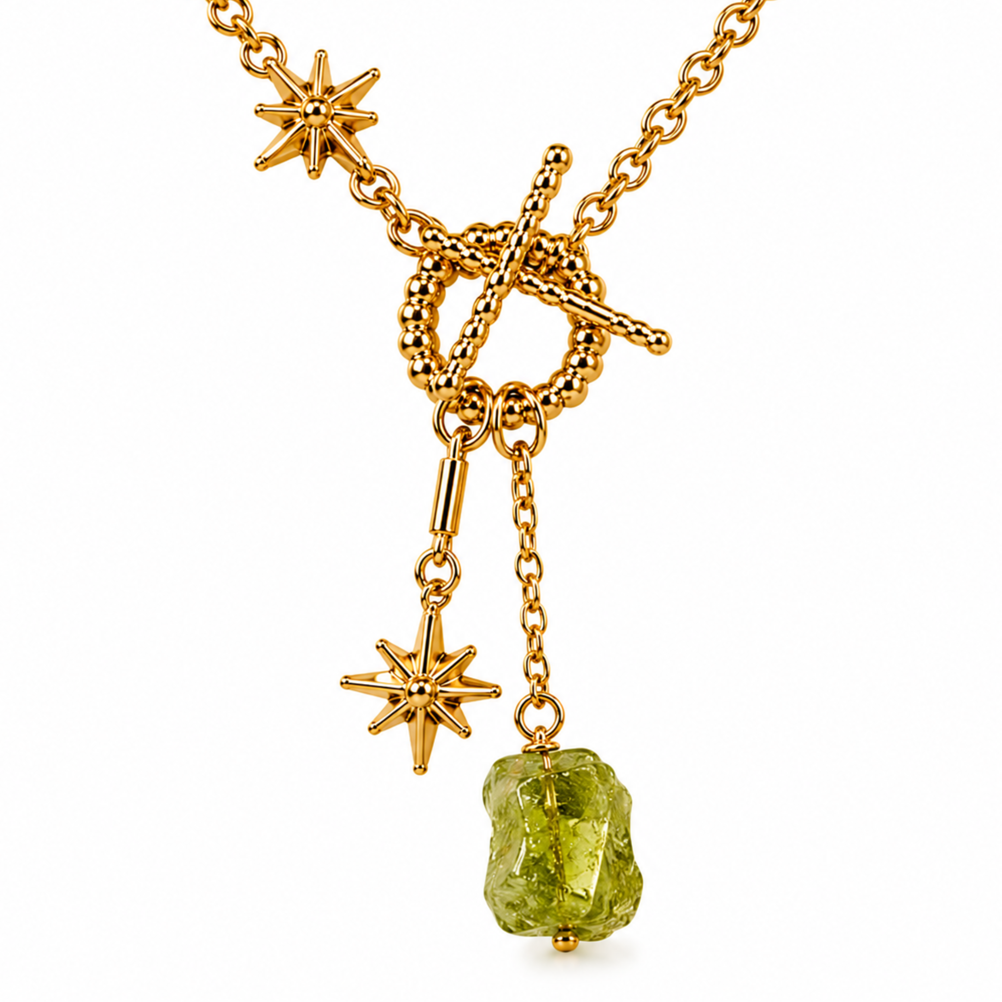 Luna Norte Not So Basic gemstone toggle front necklace featuring colorful gemstones and a toggle clasp design.