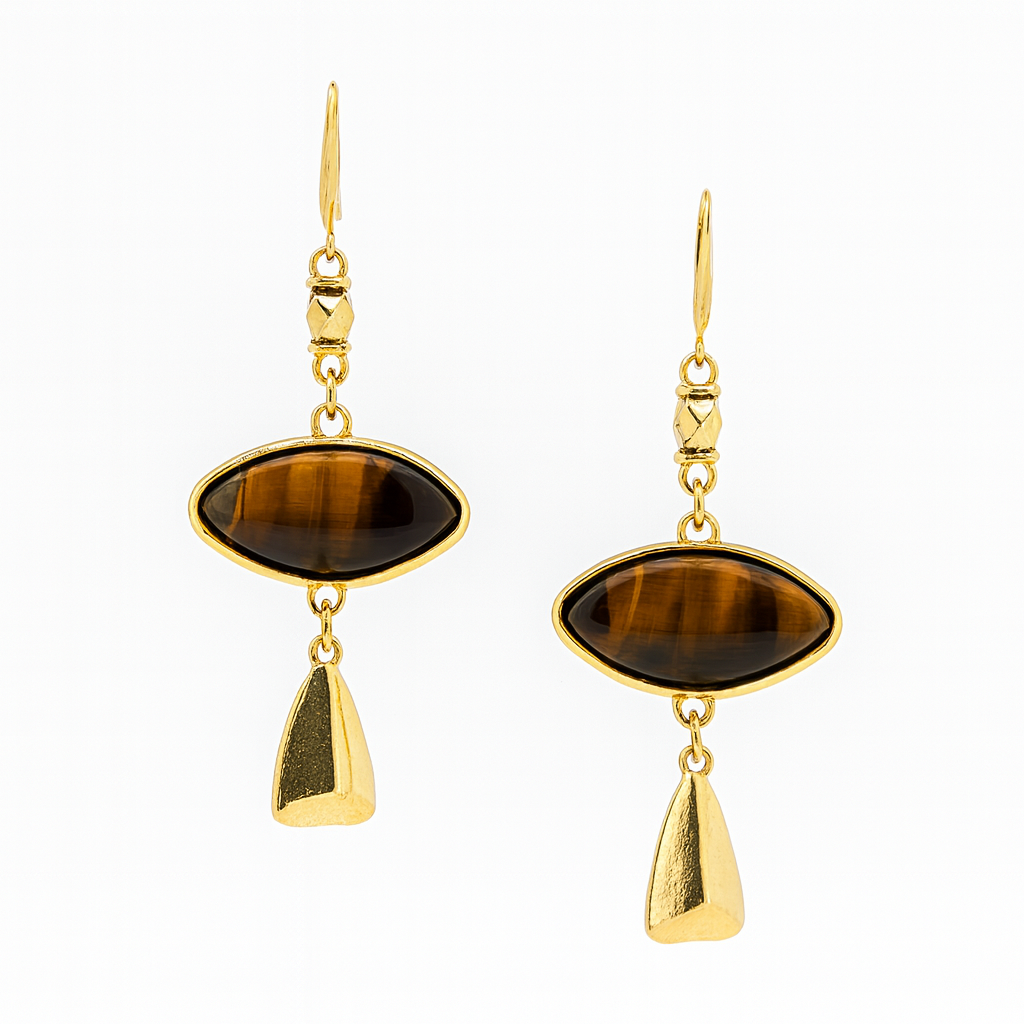 Handmade Retro Natural Tiger Eye Stone Earrings