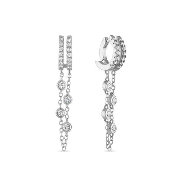 Double dangle chain huggie earring by Private Label Jewelry, showcasing intricate links and a sleek, modern design.