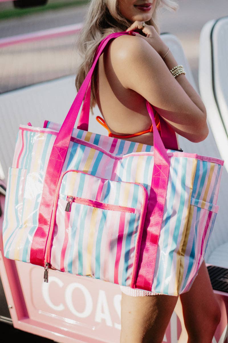 Multicolored Stripes Oversized Foldable Tote