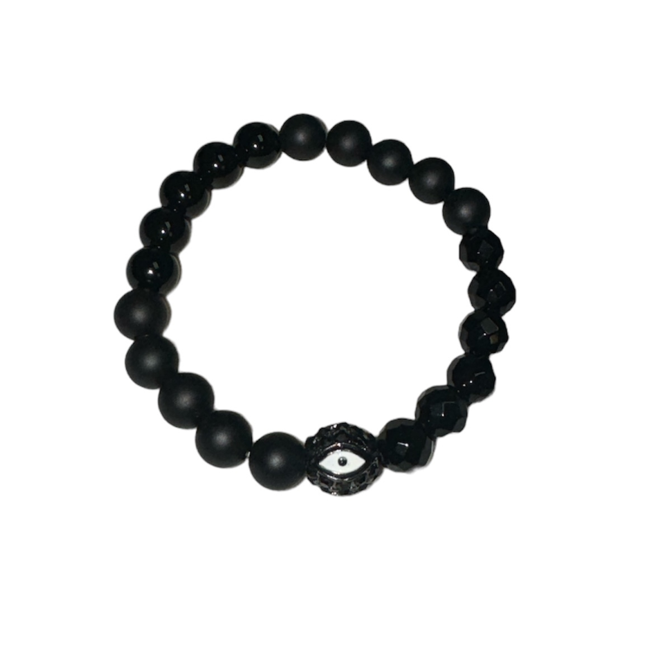 Black beaded bracelet stack