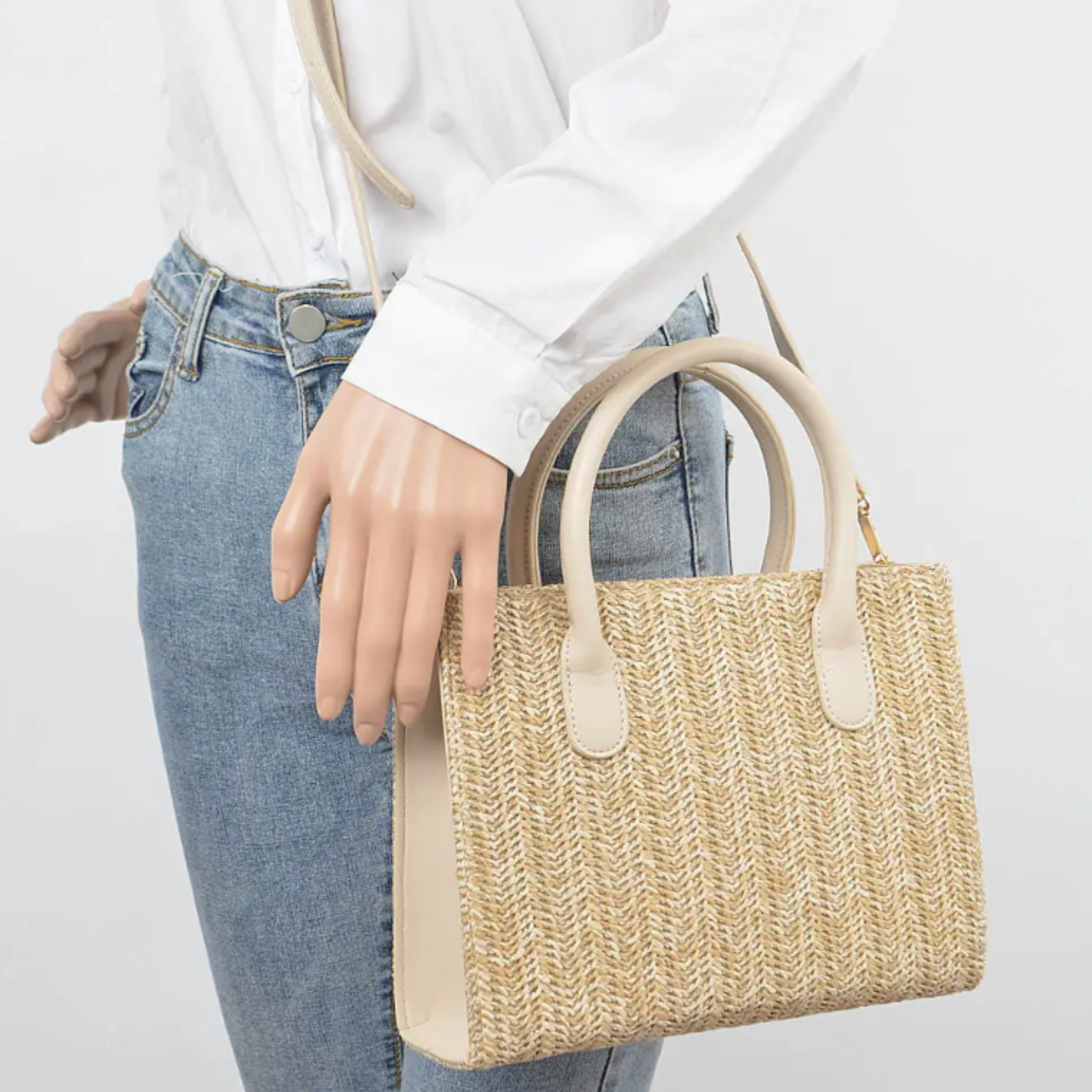 Vegan Faux Straw Mini Tote Bag