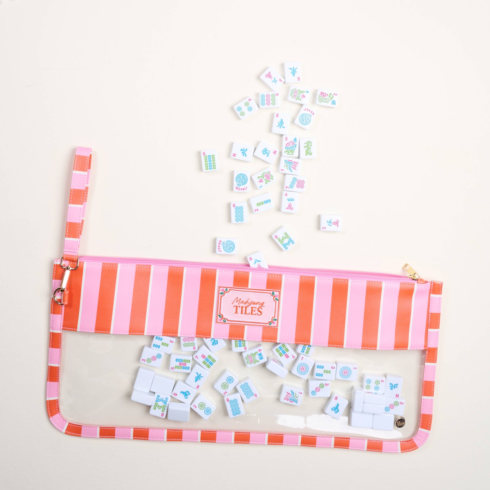 Mahjong Tile Keeper Pouch–Sicily Stripes Pink