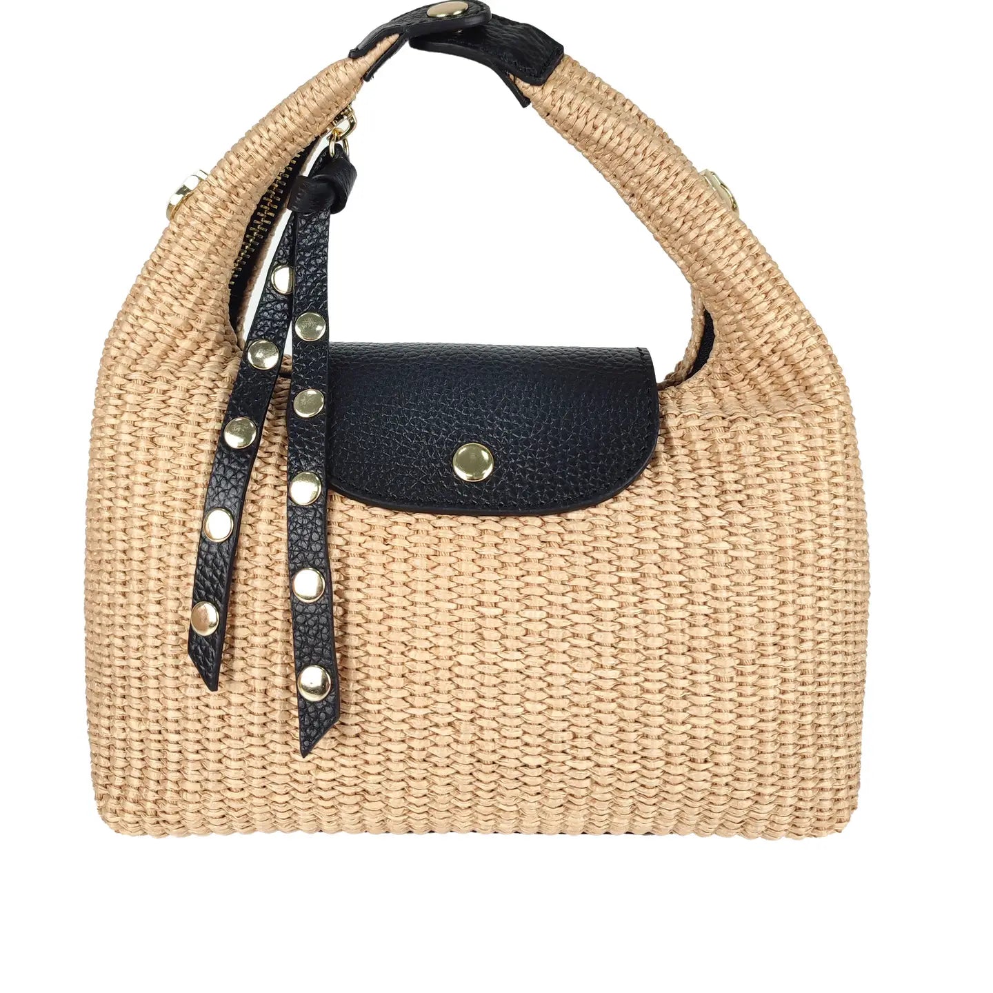 Borsa in Raffia Con Dettagli in Pelle
