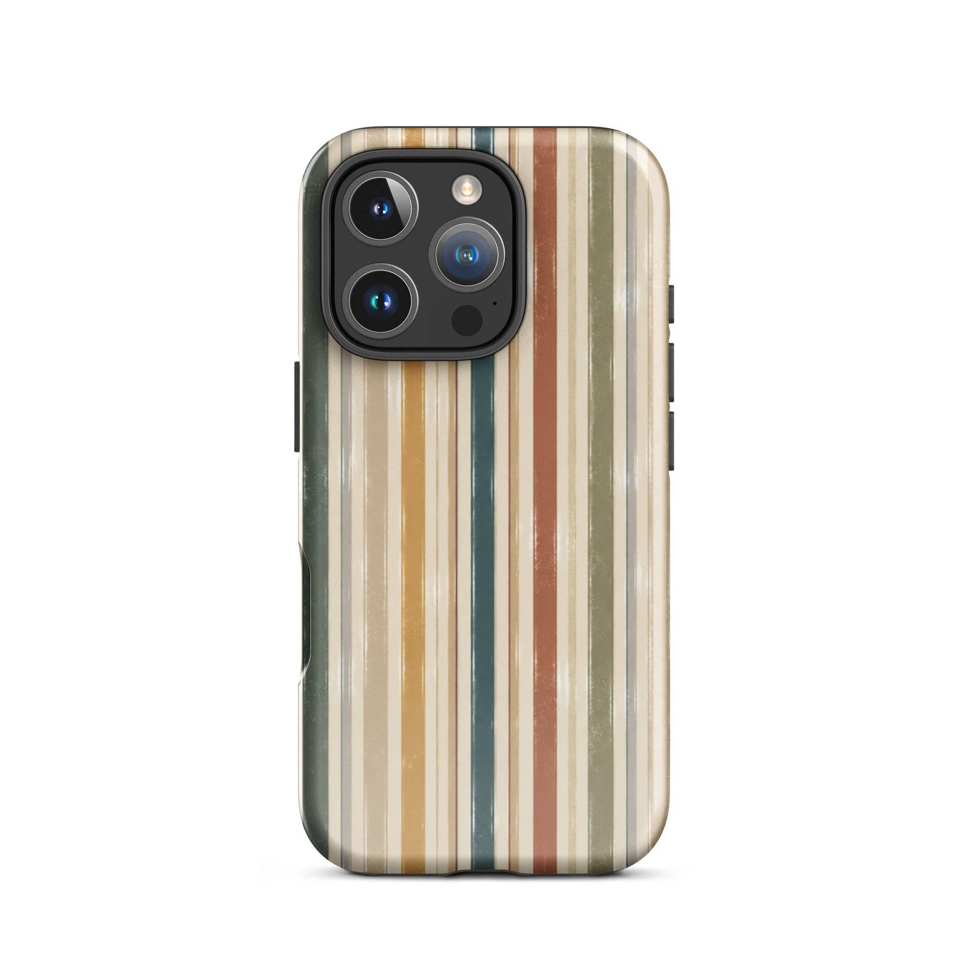 Green Tan Turquoise Stripe iPhone Case