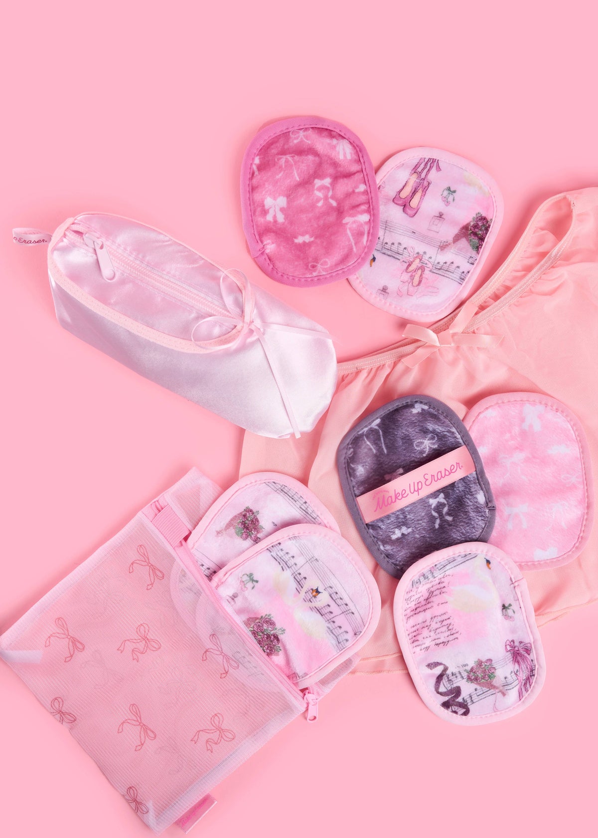 The Original MakeUp Eraser Ballet Core 7-Day Skincare Gift Set with reusable cloths and skincare accessories for daily beauty routines.