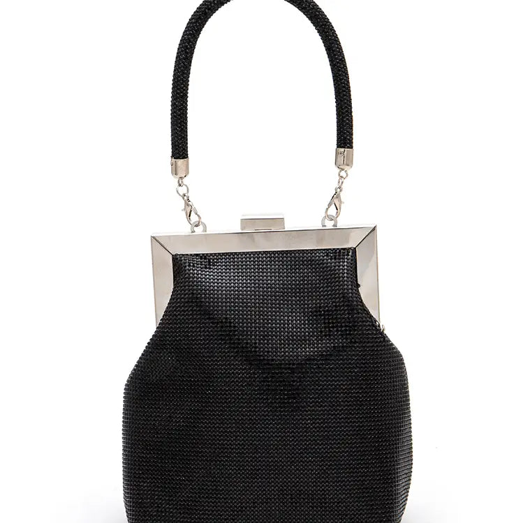Top Handle Rhinestone Soft Clutch Bag