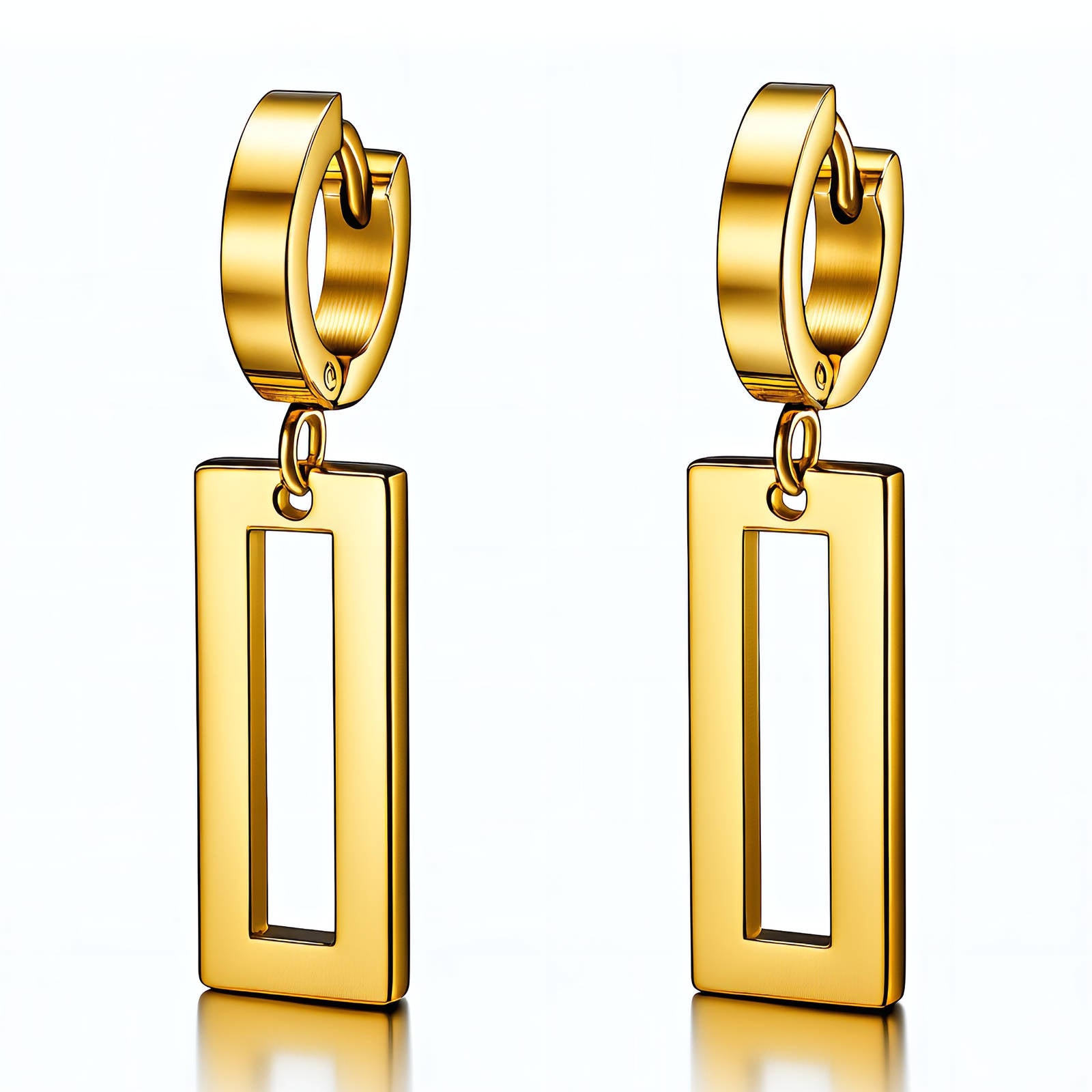 Geo Rectangle Drop Earrings, 18K Gold Plated Steel
