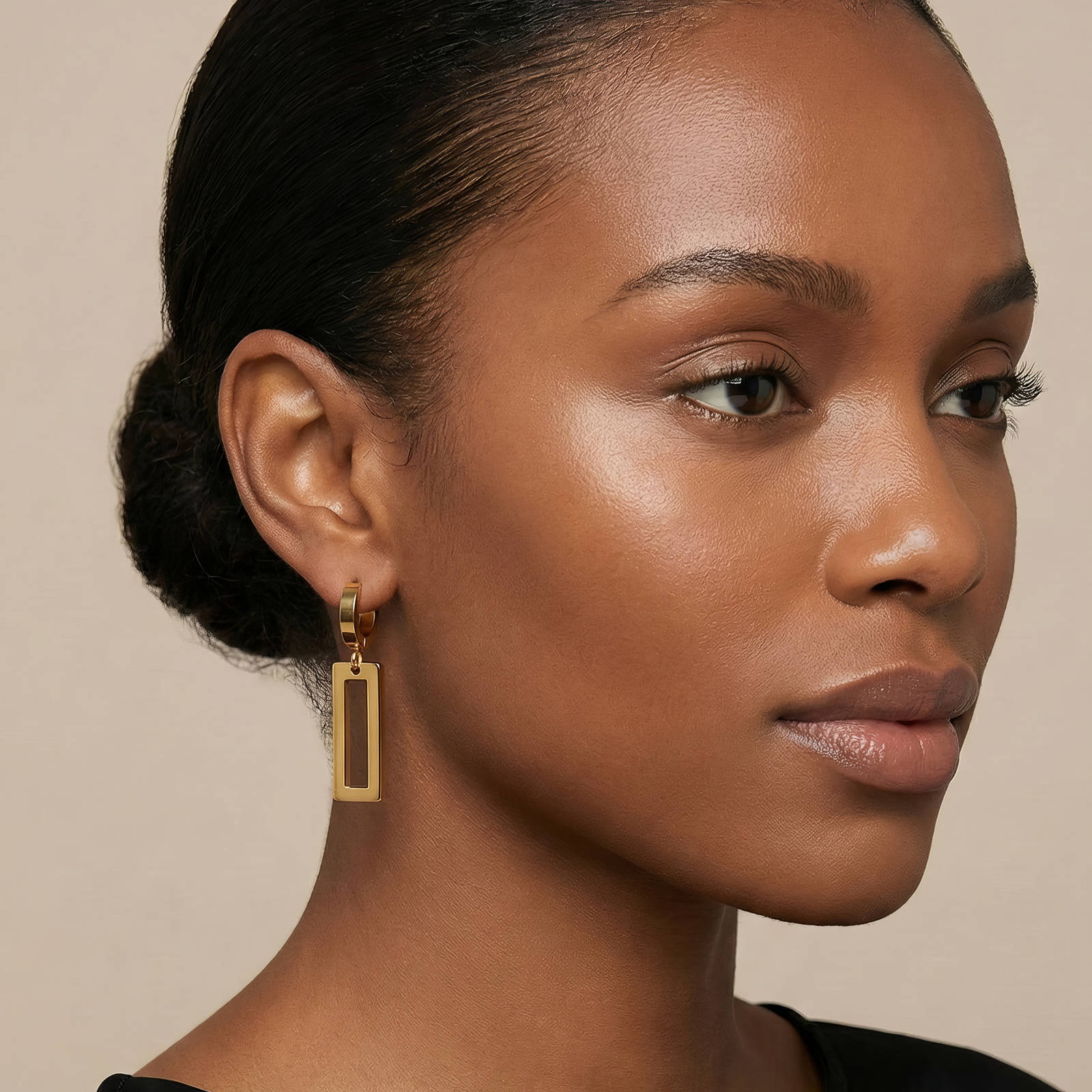 Geo Rectangle Drop Earrings, 18K Gold Plated Steel