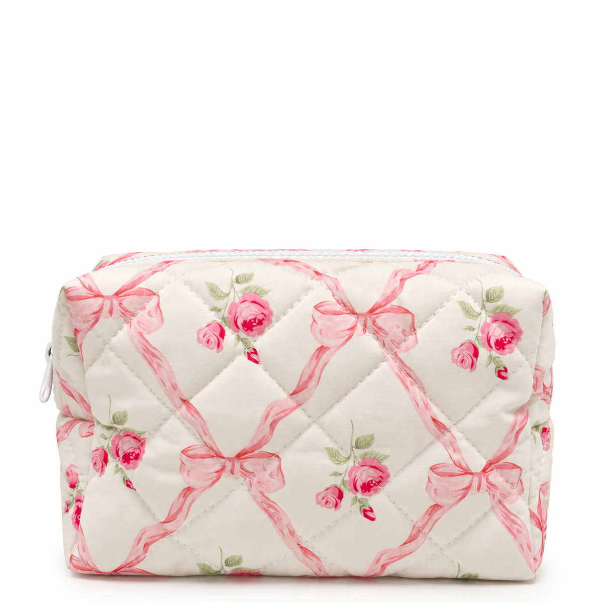Quilted Bow Coquette Makeup Bag