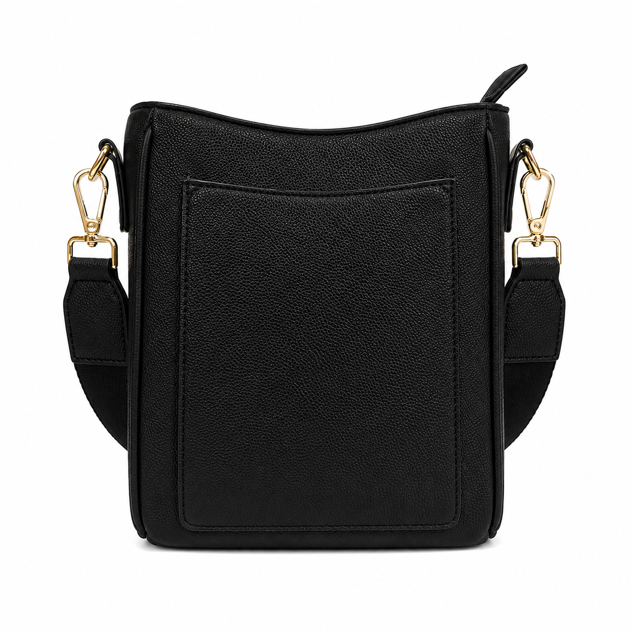 AHDORNED Madelyn vegan pebble leather messenger bag with adjustable strap and front flap closure in natural leather tone.