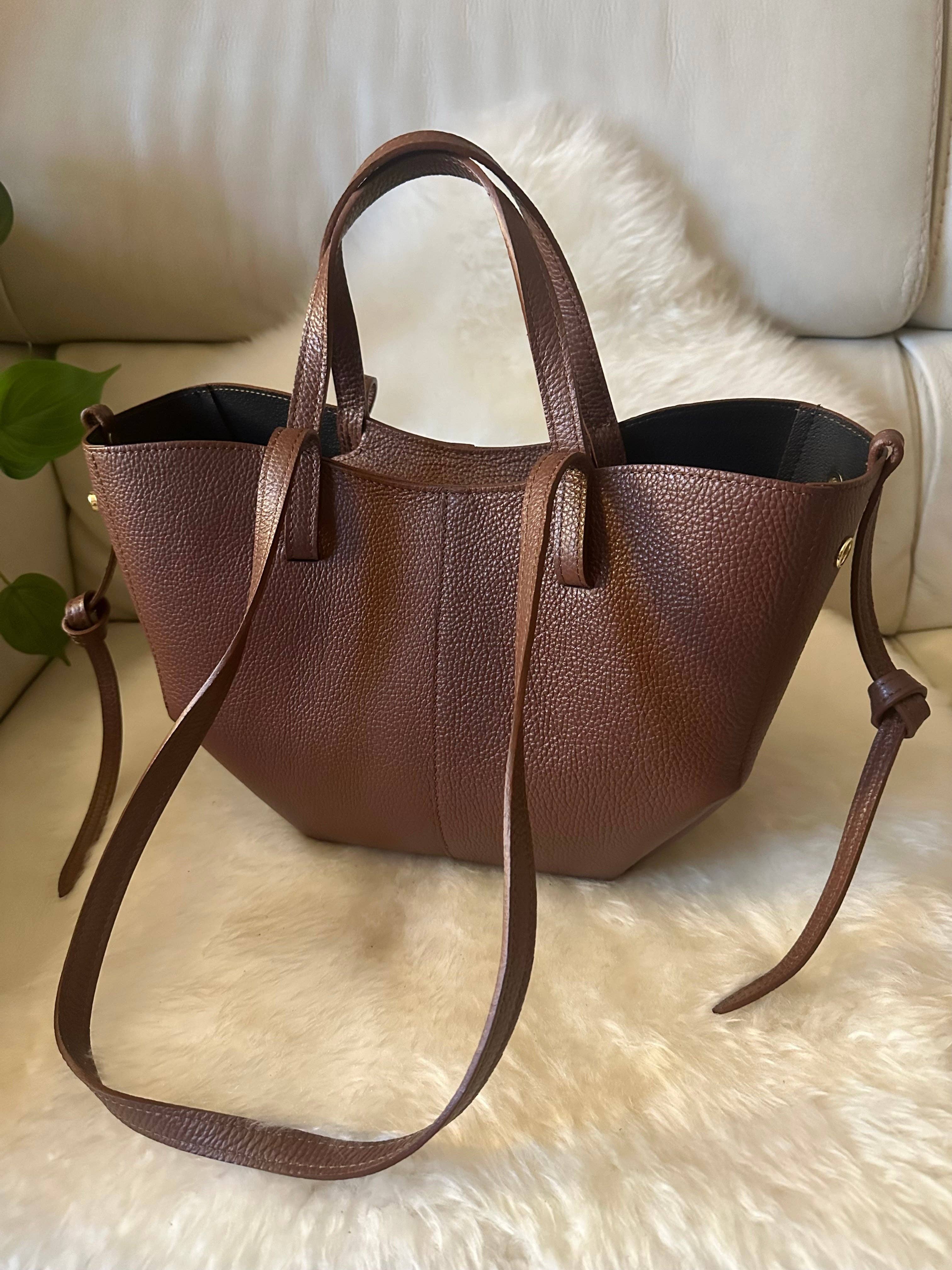Classic Brown Italian Leather Pebbled Tote