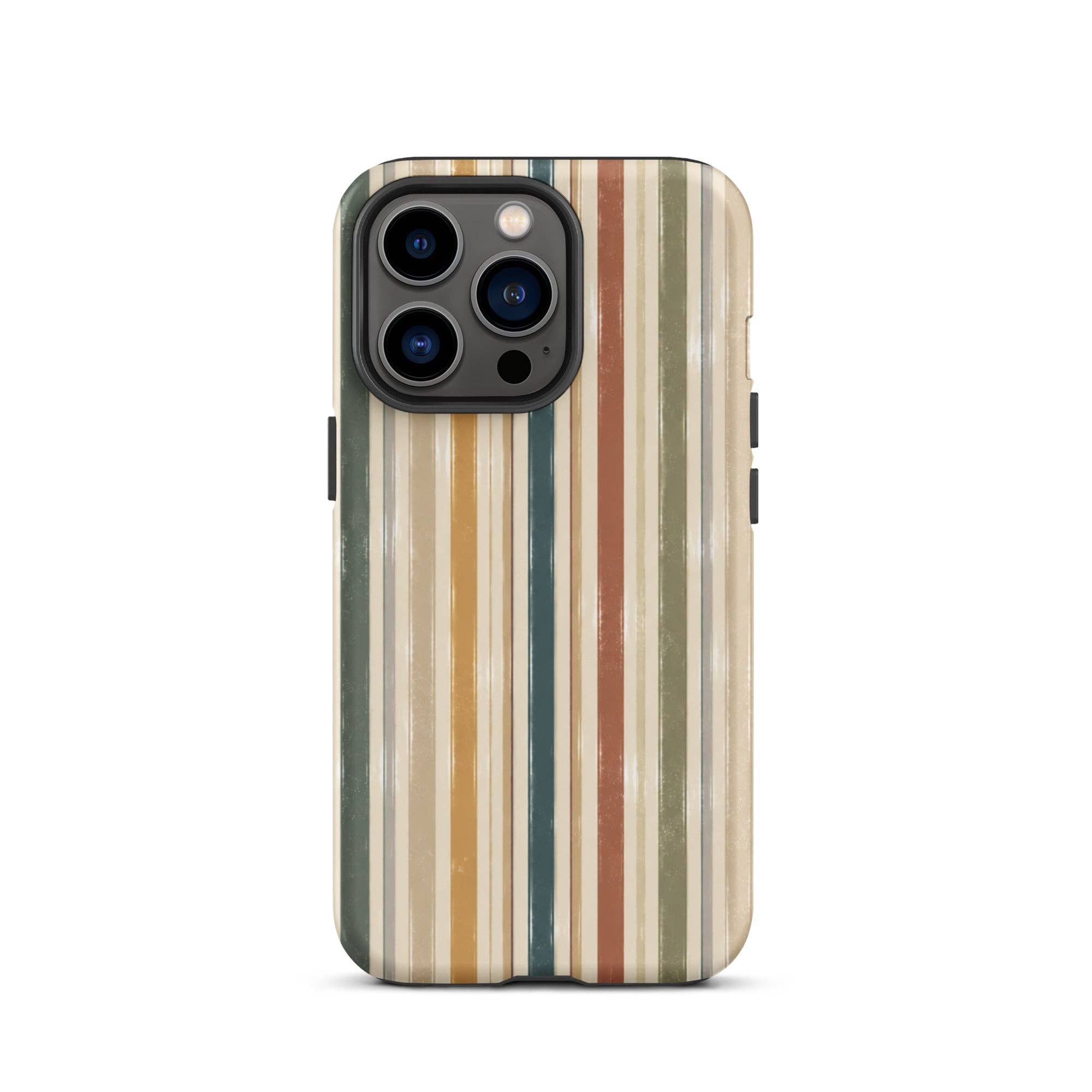 Green Tan Turquoise Stripe iPhone Case