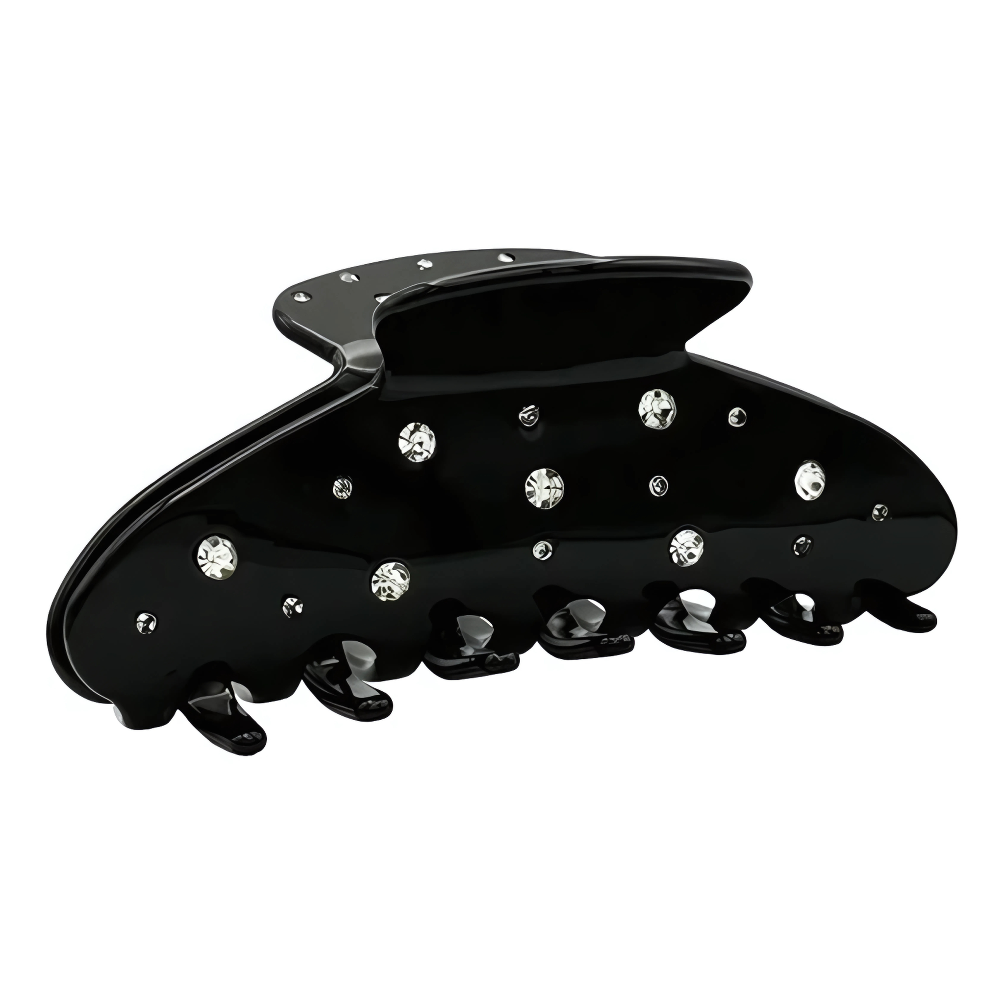 Black hair clip with clear rhinestones