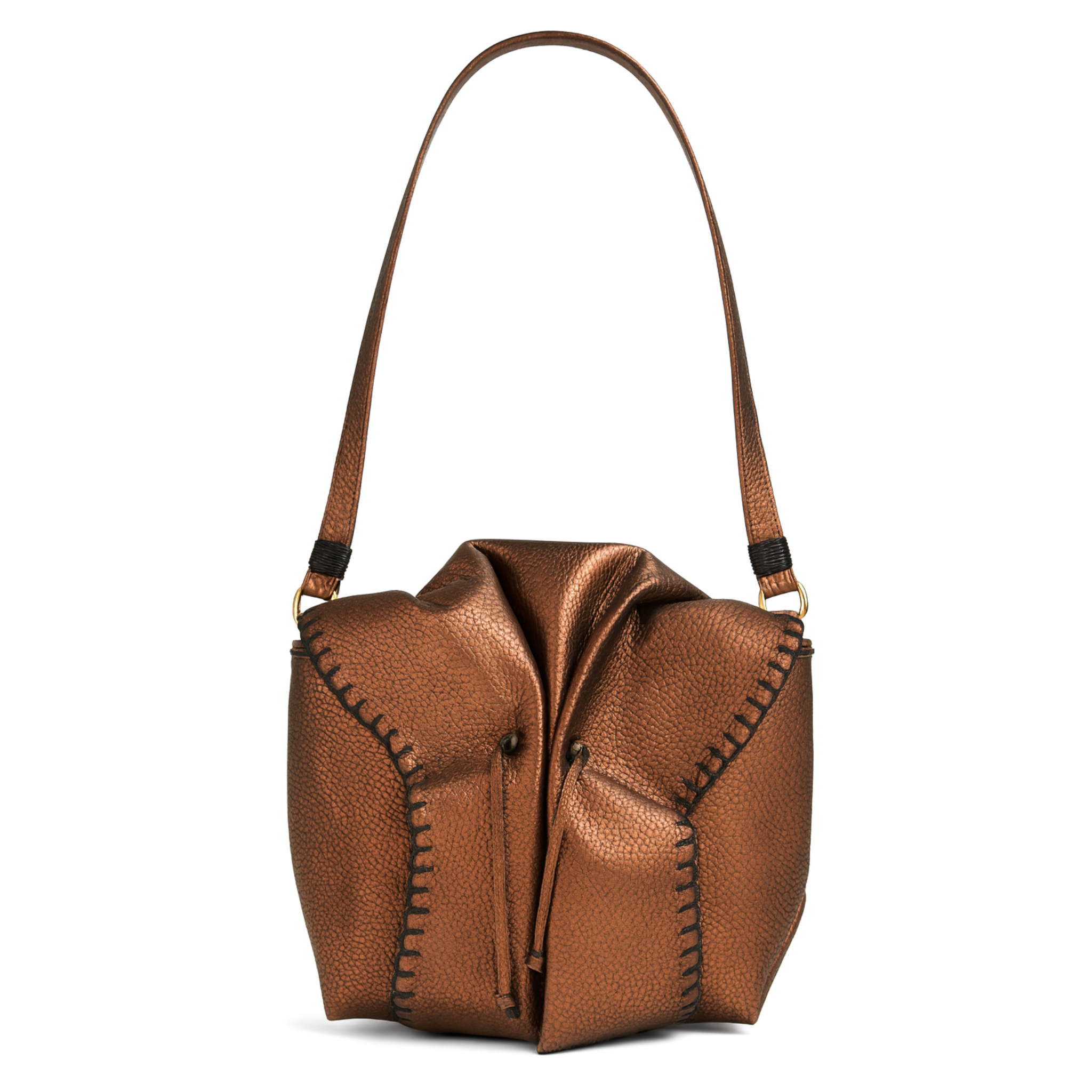 Carlos Falchi Brown leather handbag with visible stitching on a white background