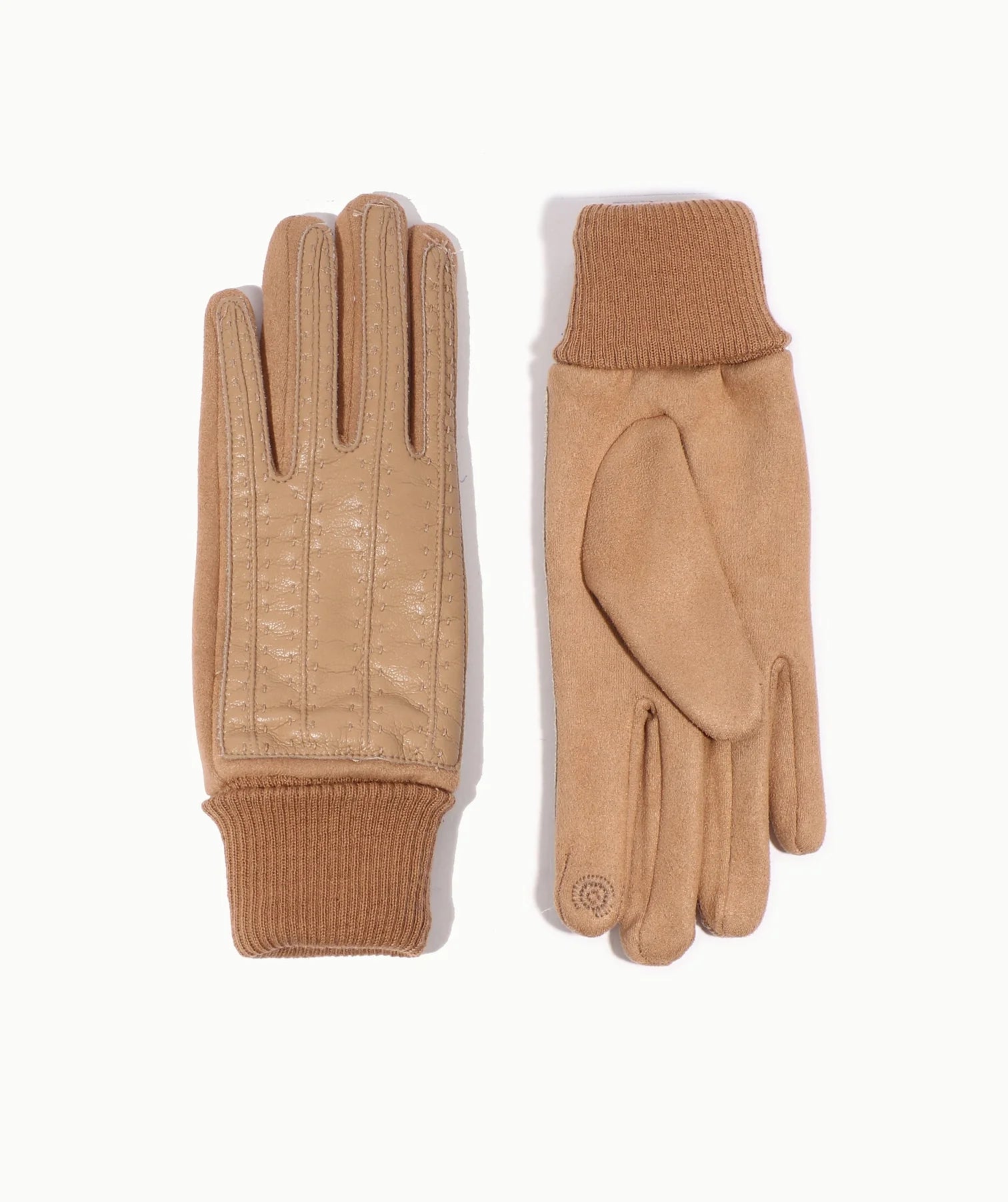 Faux Leather and Suede Roll Cuff Glove