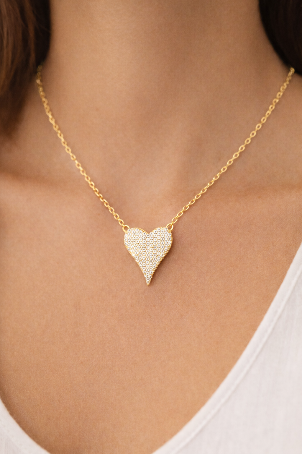 28MM Pave Heart Sterling Silver Necklace