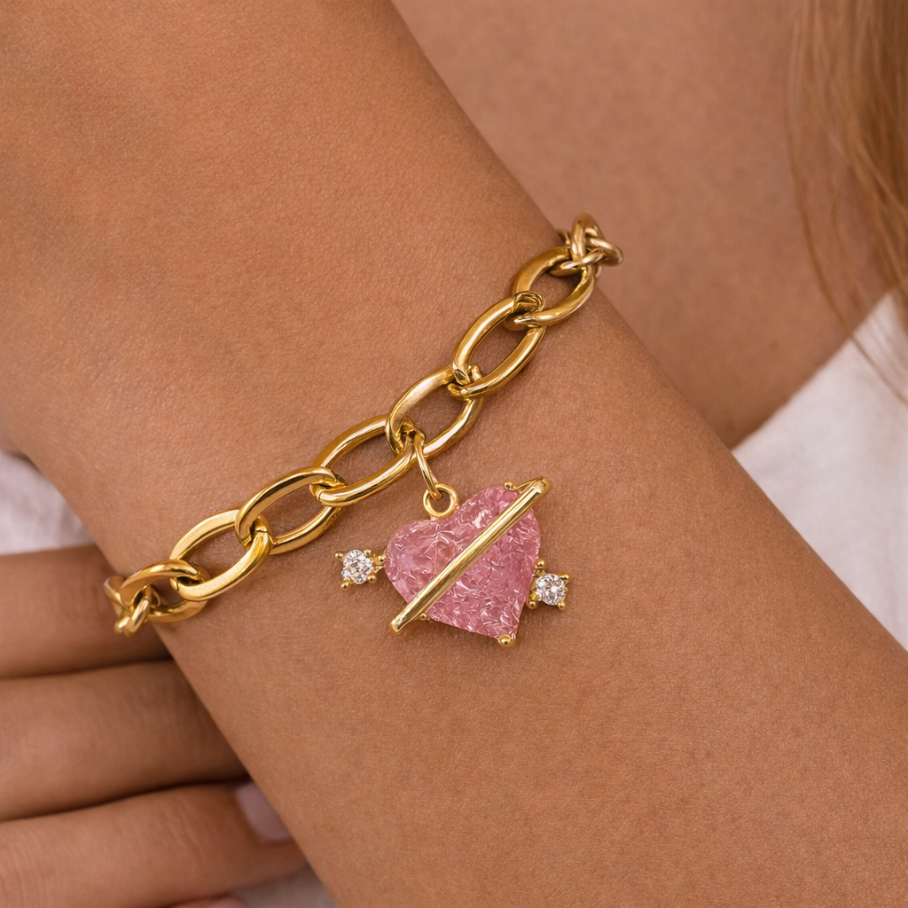 Celestial Pink Heart Link Bracelet
