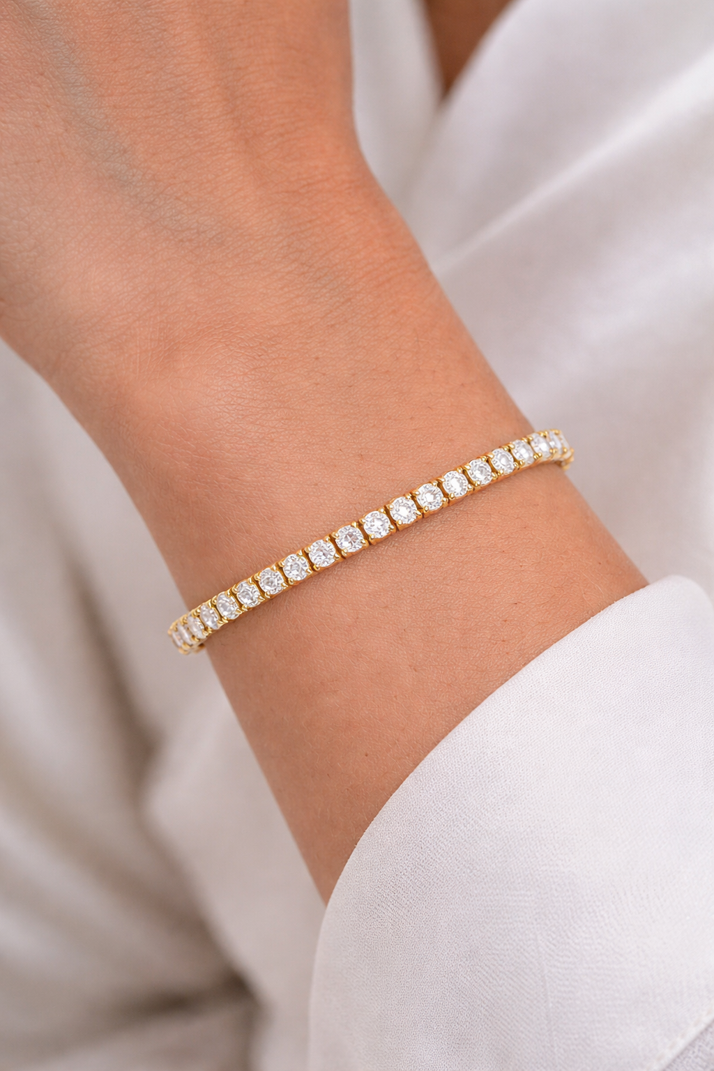 3MM CZ sterling silver 4 Prong Gold Tennis Bracelet 7"