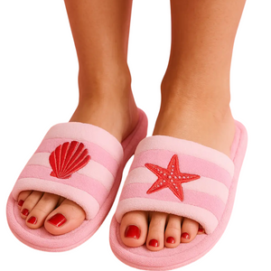 Sea Shell & Starfish Embroidered Terry Poolside Slides