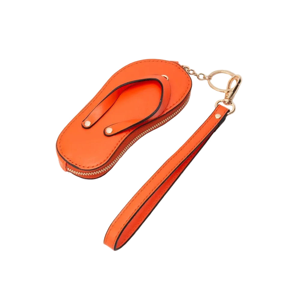 Colorful flip flop bag charm keychain with intricate details, perfect for adding a fun touch to bags and keys.