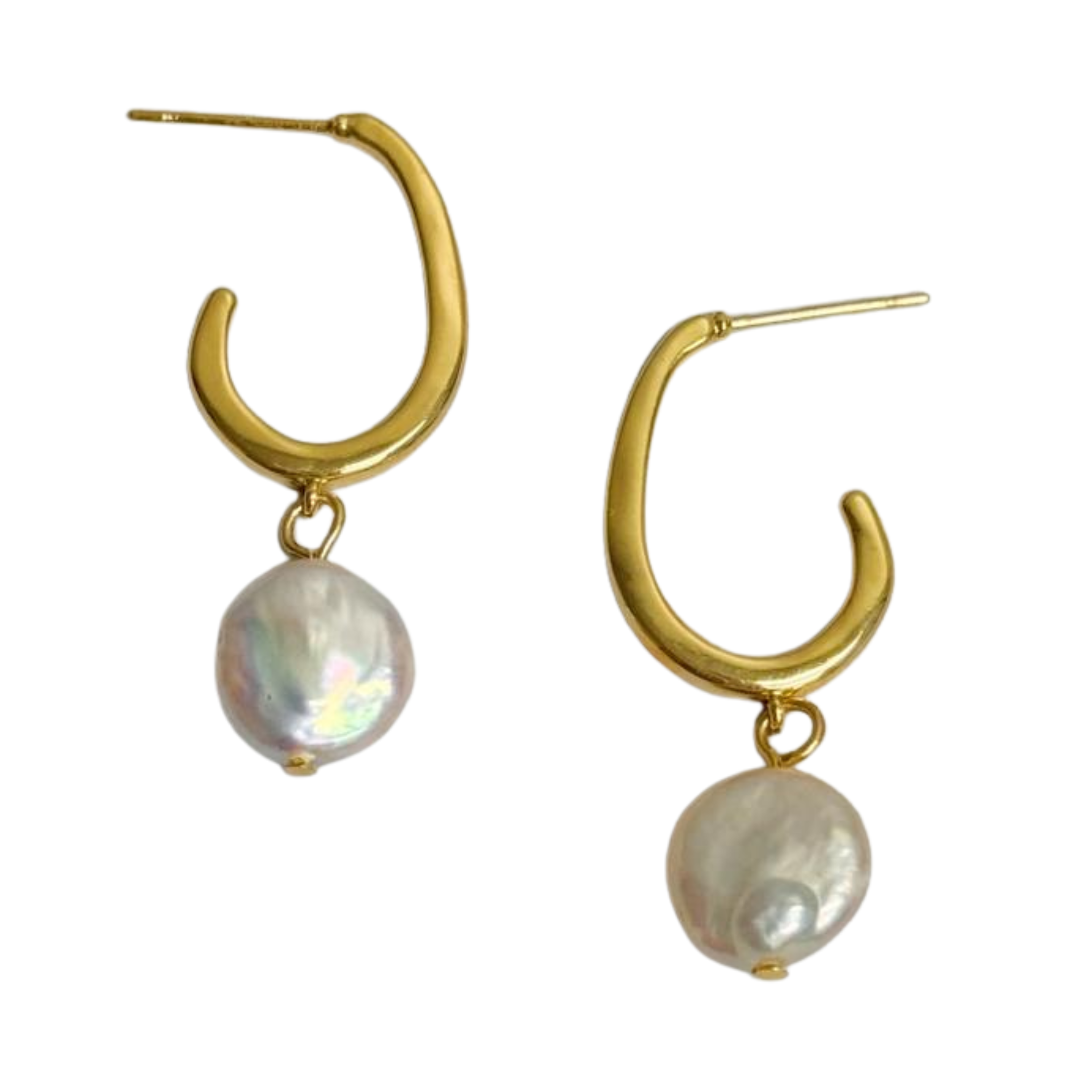 Dangle Pearl Gold Hoop Earrings