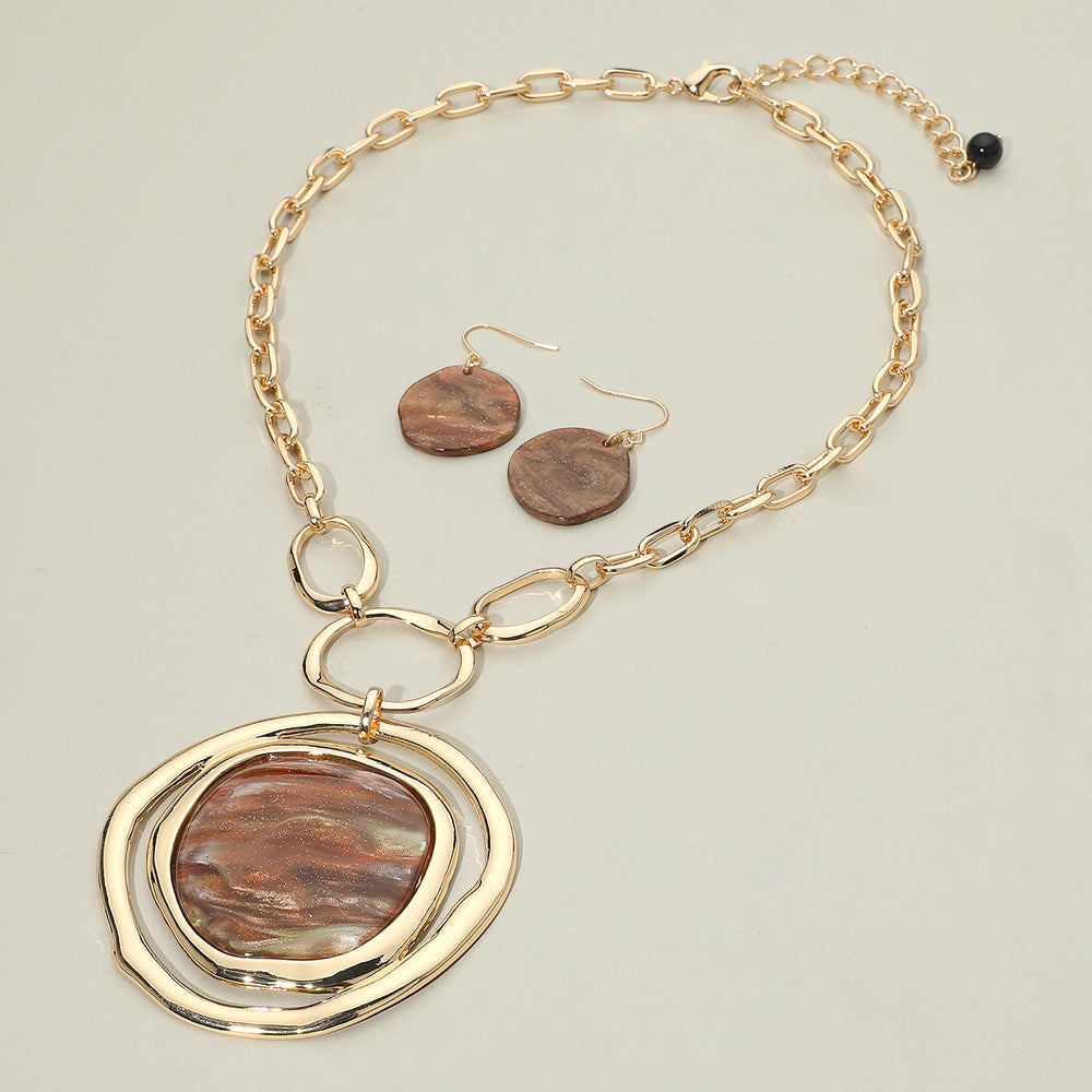 Bold Glitter Abstract Plate Pendant Statement Necklace