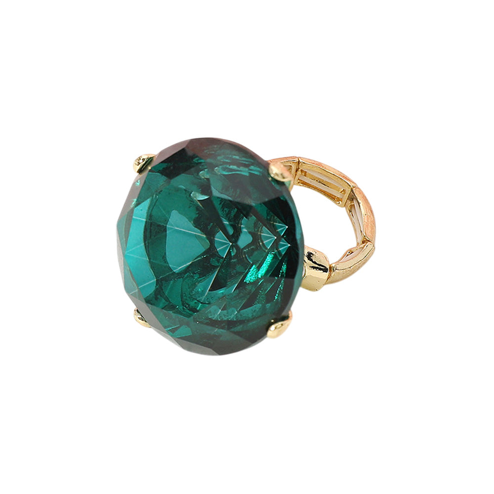 Oversized Diamond Cut Round Glass Stone Stretch Ring