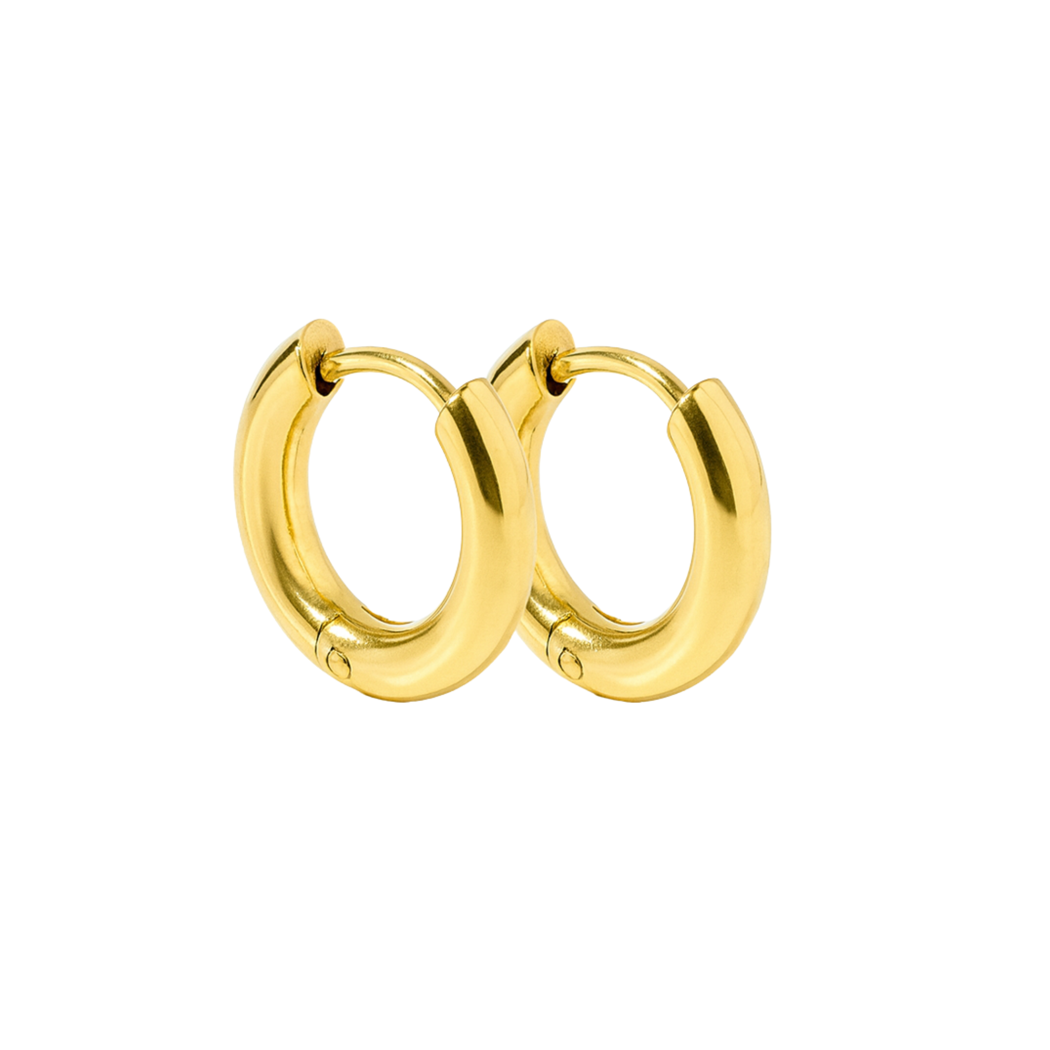 Gold hoop earrings on a white background