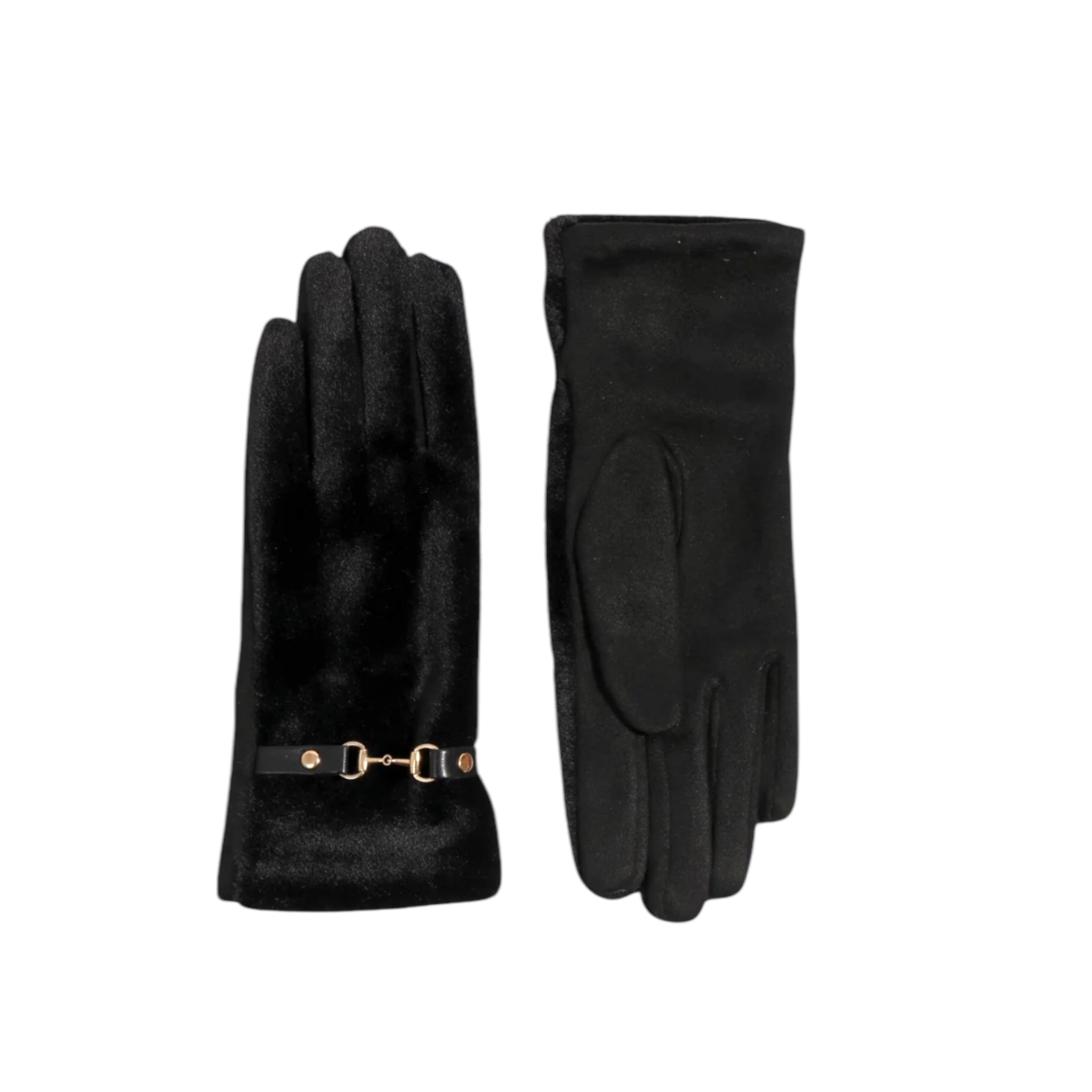 Black Faux Fur Gloves with Buckle Embellishment and Cozy Lining