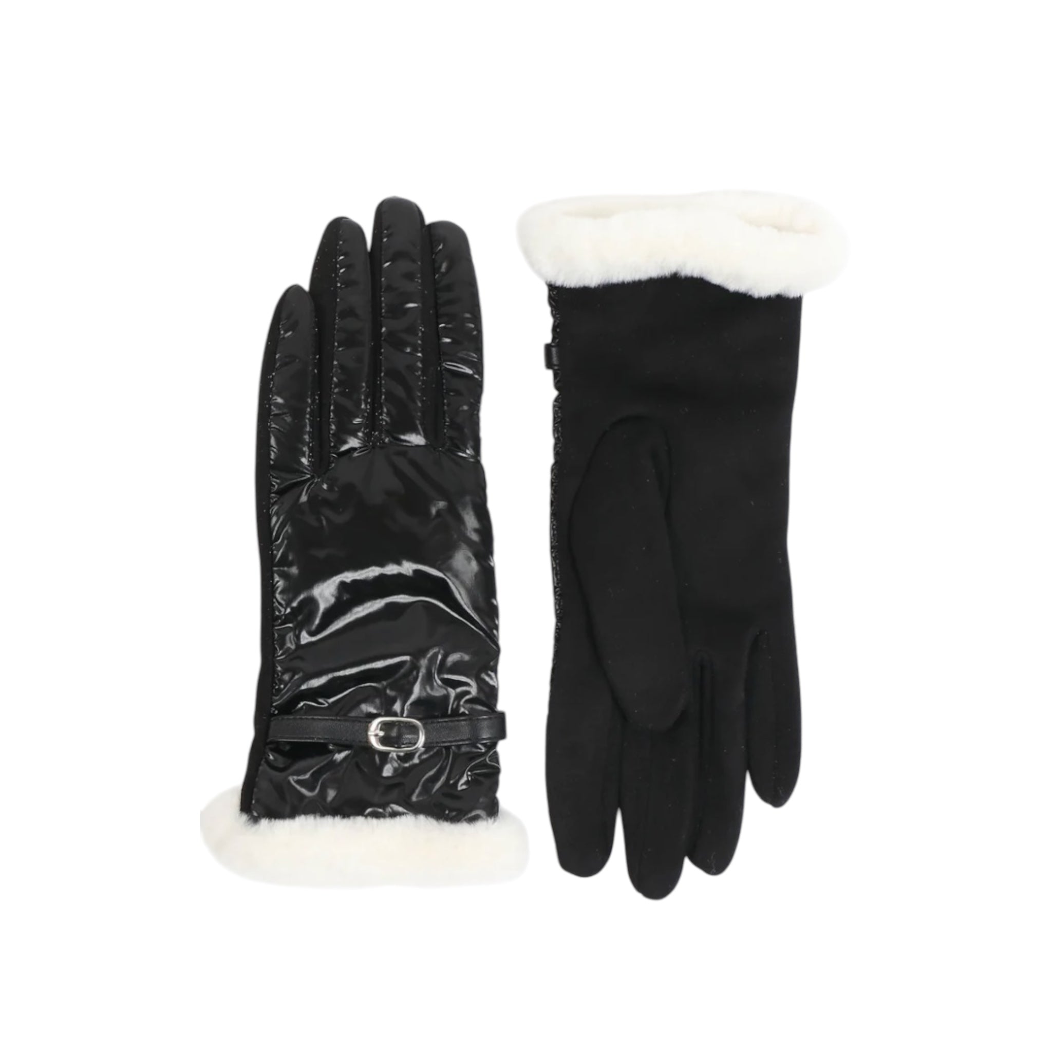 Metallic Look Gloves with Faux Sheepskin Trim