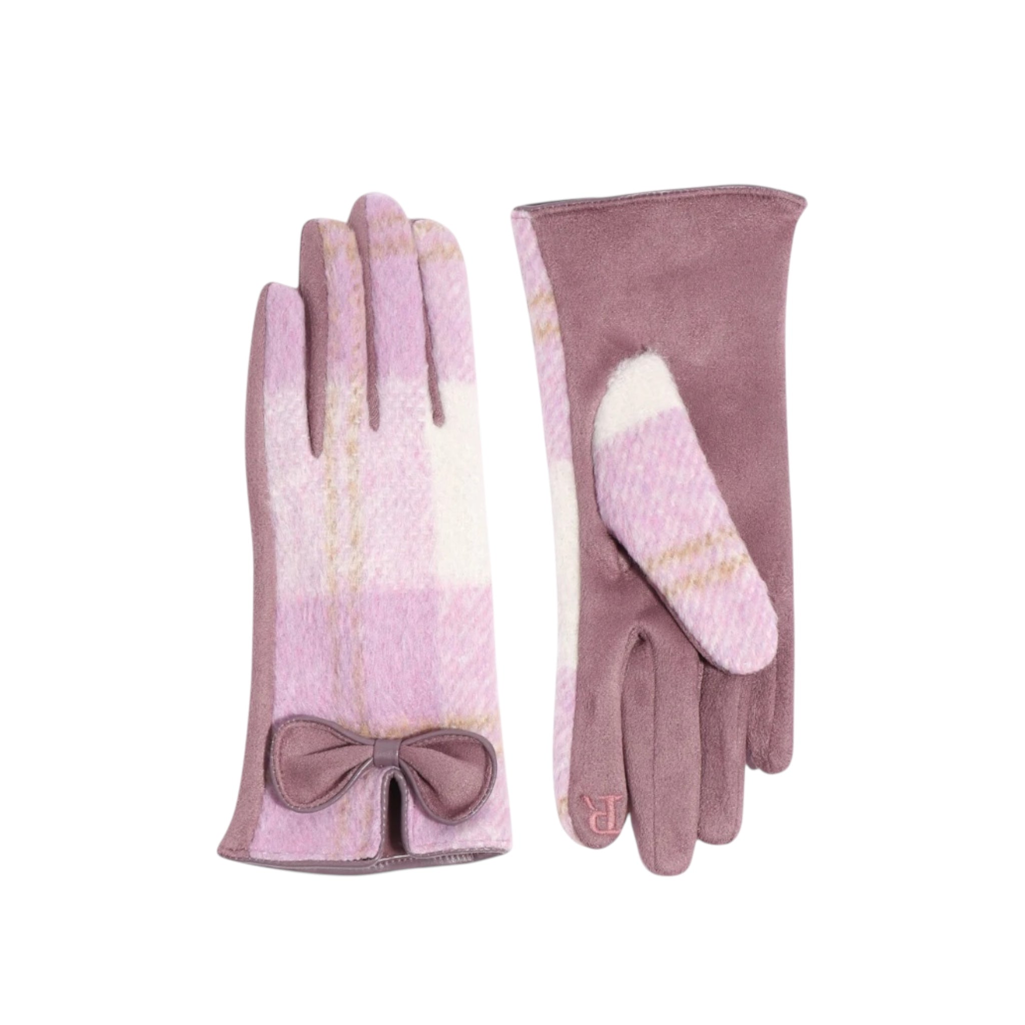 Purple Check Pattern Glove with Bow Embellishment and Lining