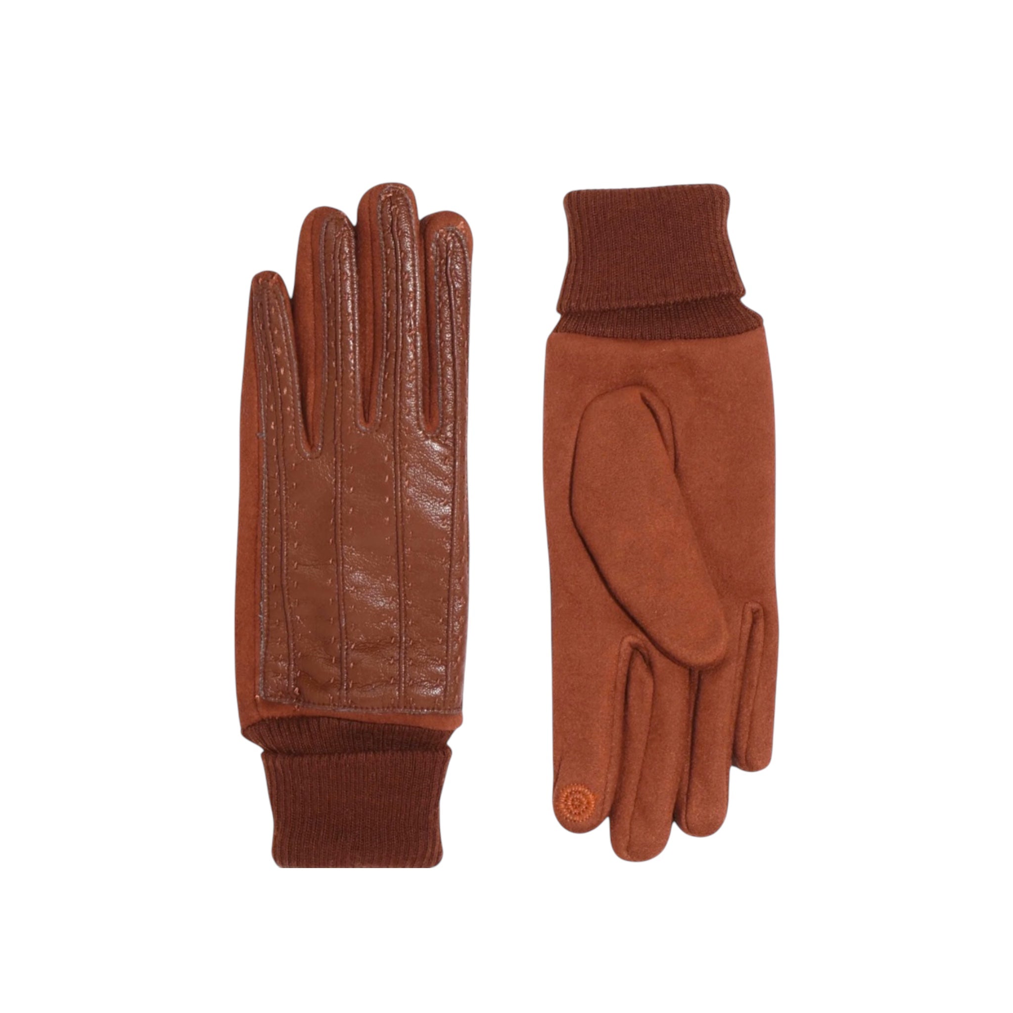 Faux Leather and Suede Roll Cuff Glove