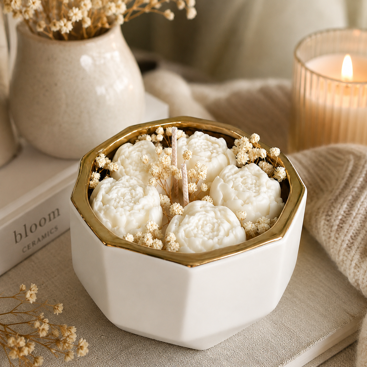 Luxe Bloom Candle Bouquet by Let's Bag It featuring a elegant arrangement of scented candles in decorative flower packaging.